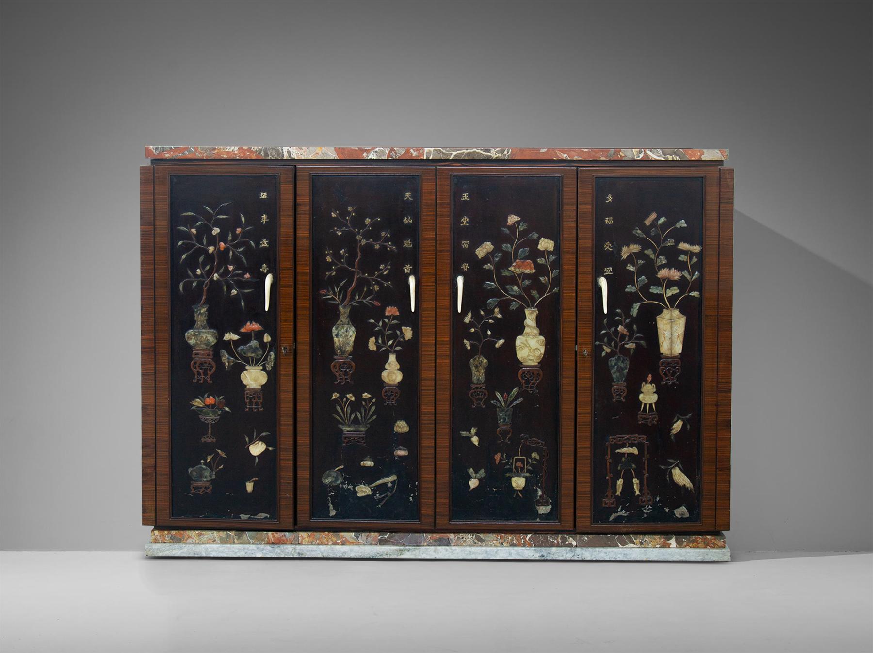 Mid-20th Century Rare and elegant Italian Art Deco Chinese style Bar cabinet For Sale