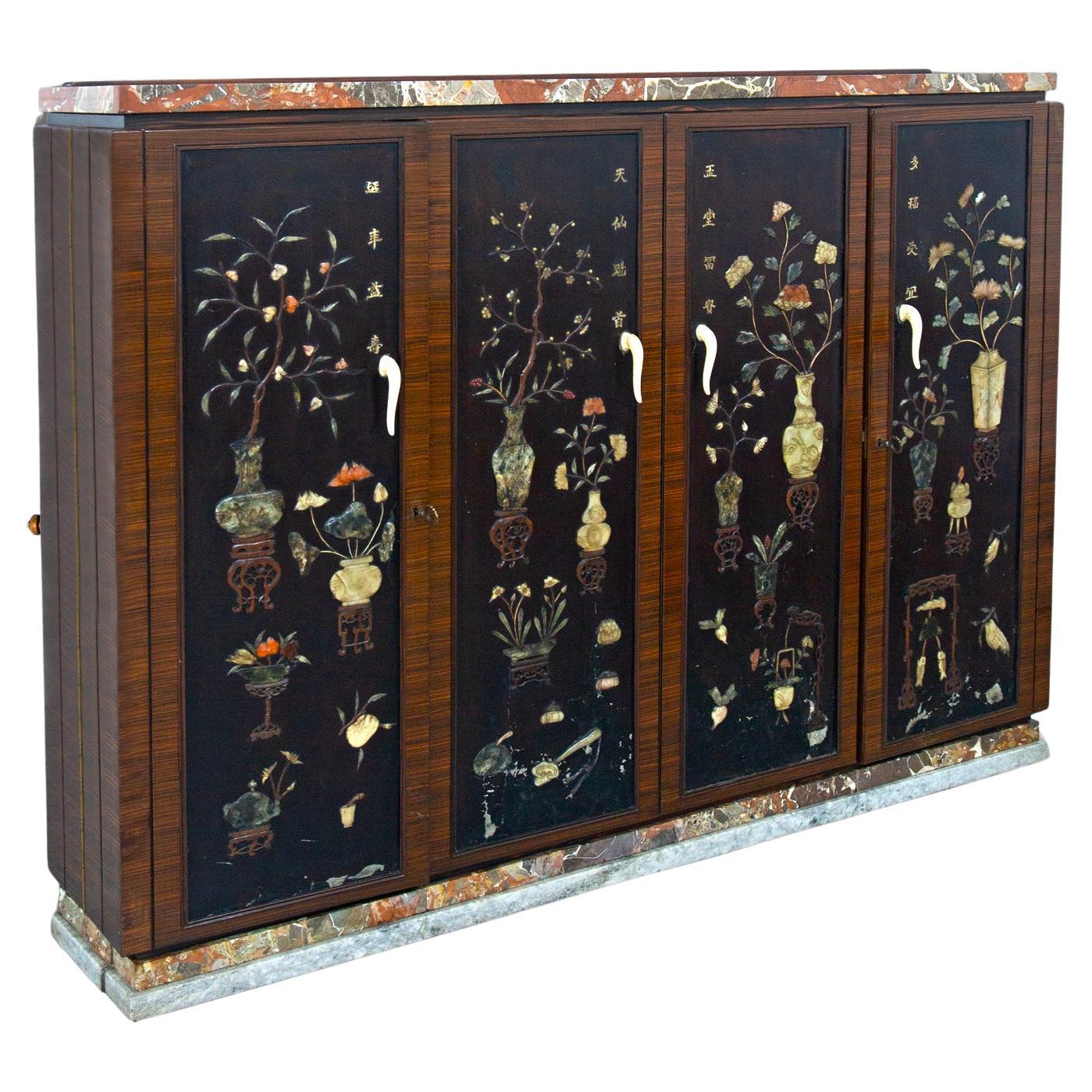 Rare and elegant Italian Art Deco Chinese style Bar cabinet For Sale