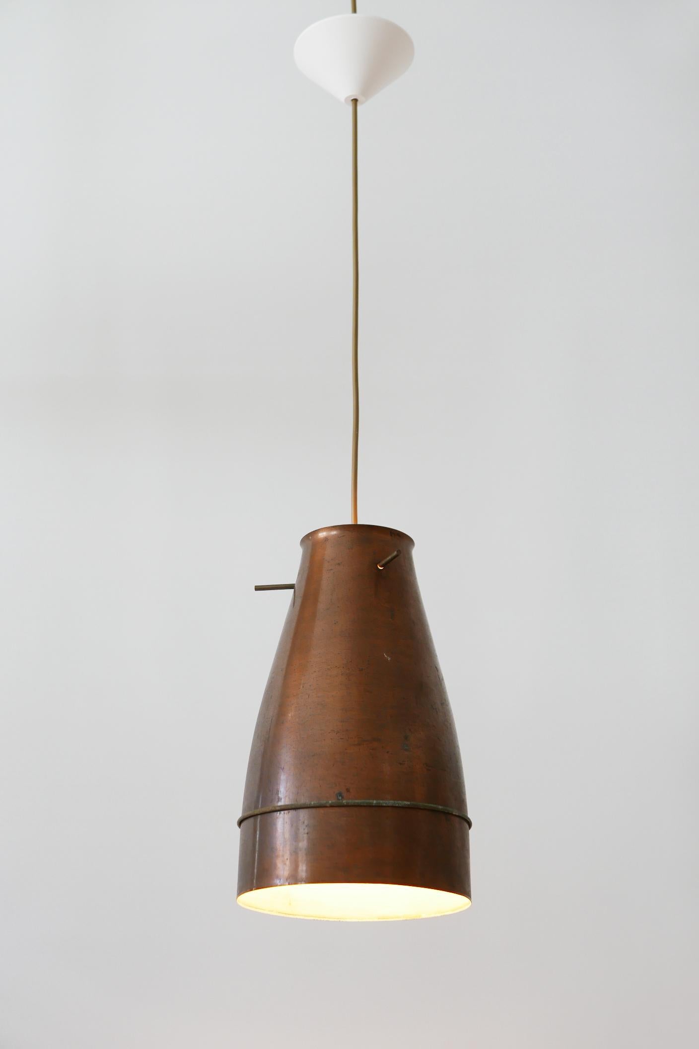 Rare and Elegant Mid-Century Modern Copper Pendant Lamp, 1950s, Germany In Fair Condition In Munich, DE