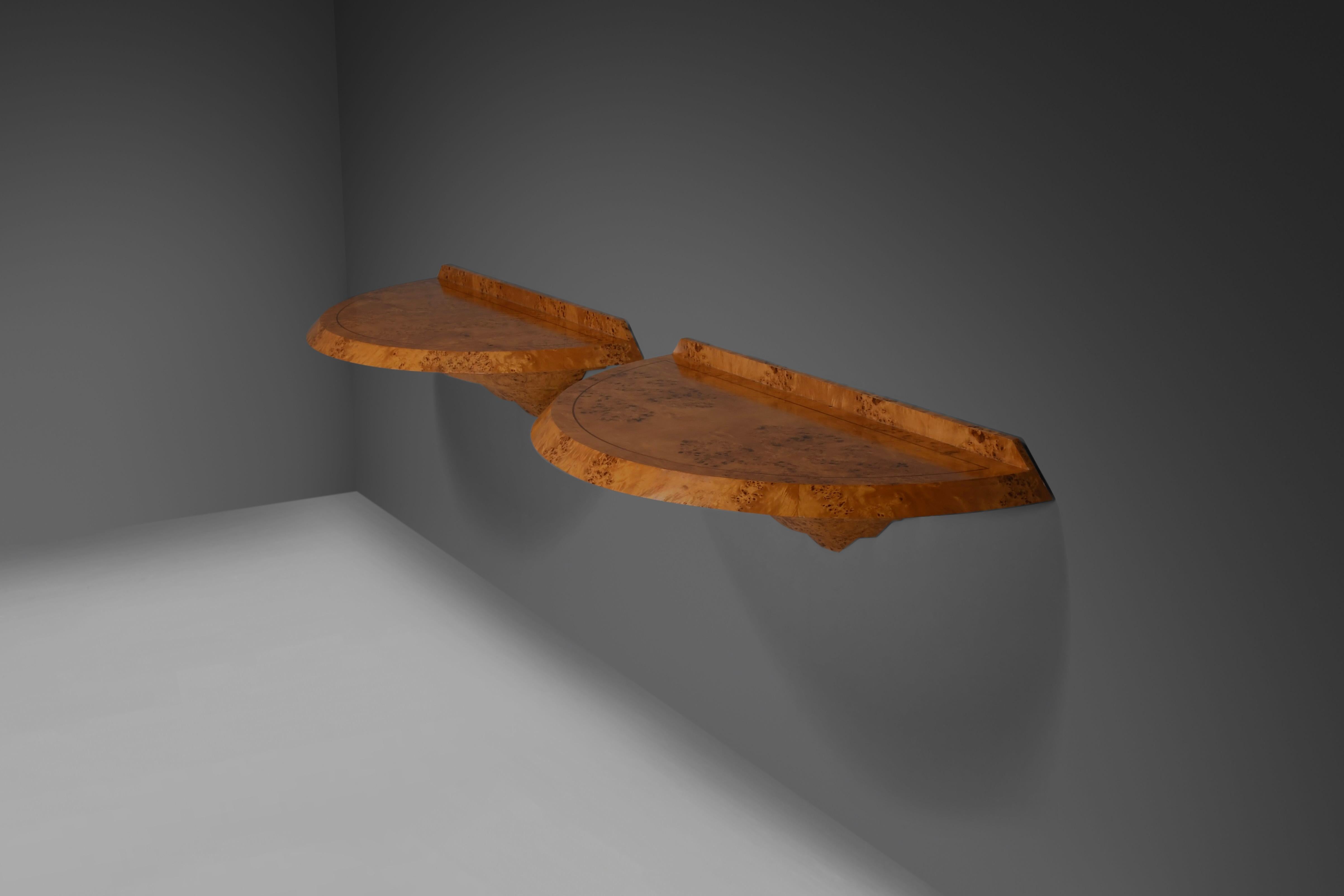 Rare and elegant pair of Art Deco Consoles in Burl Wood. In Good Condition In Echt, NL