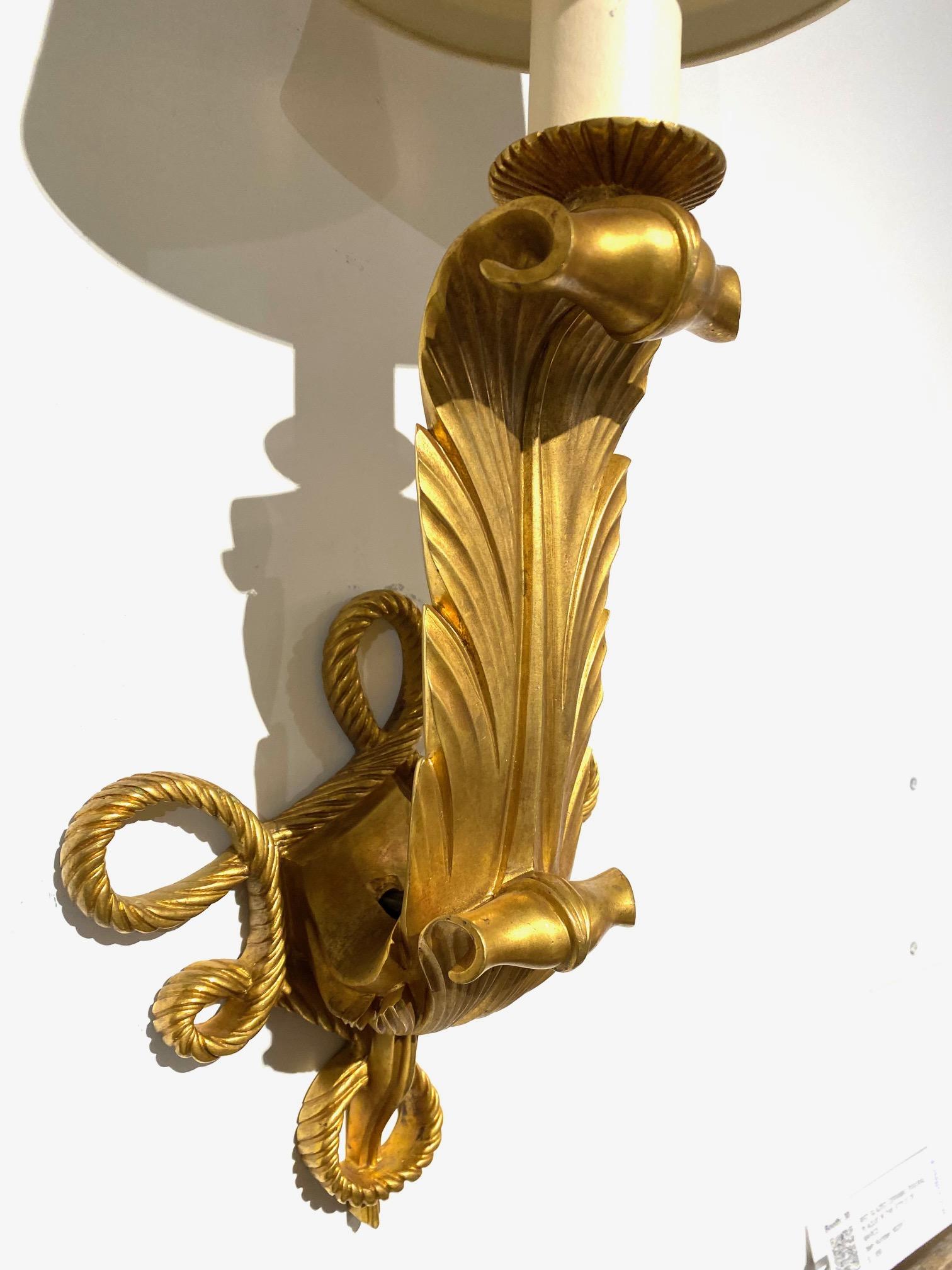 Rare and Elegant Pair of Art Deco Gilt Bronze Sconces by Jules Leleu For Sale 5