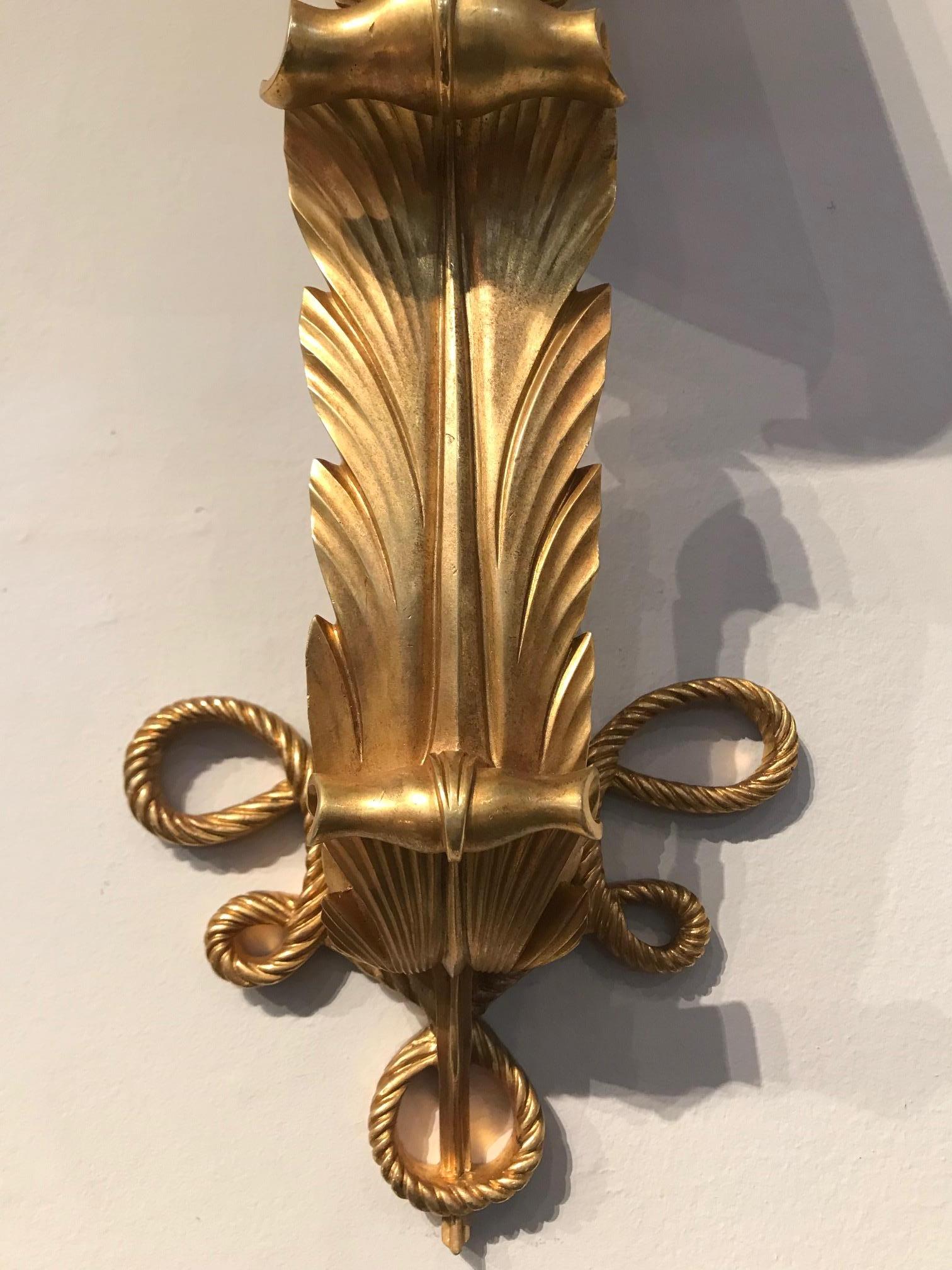 Rare and elegant pair of Art Deco gilt bronze sconces by Jules Leleu, France, 1940
Stamped Leleu and numbered.


   