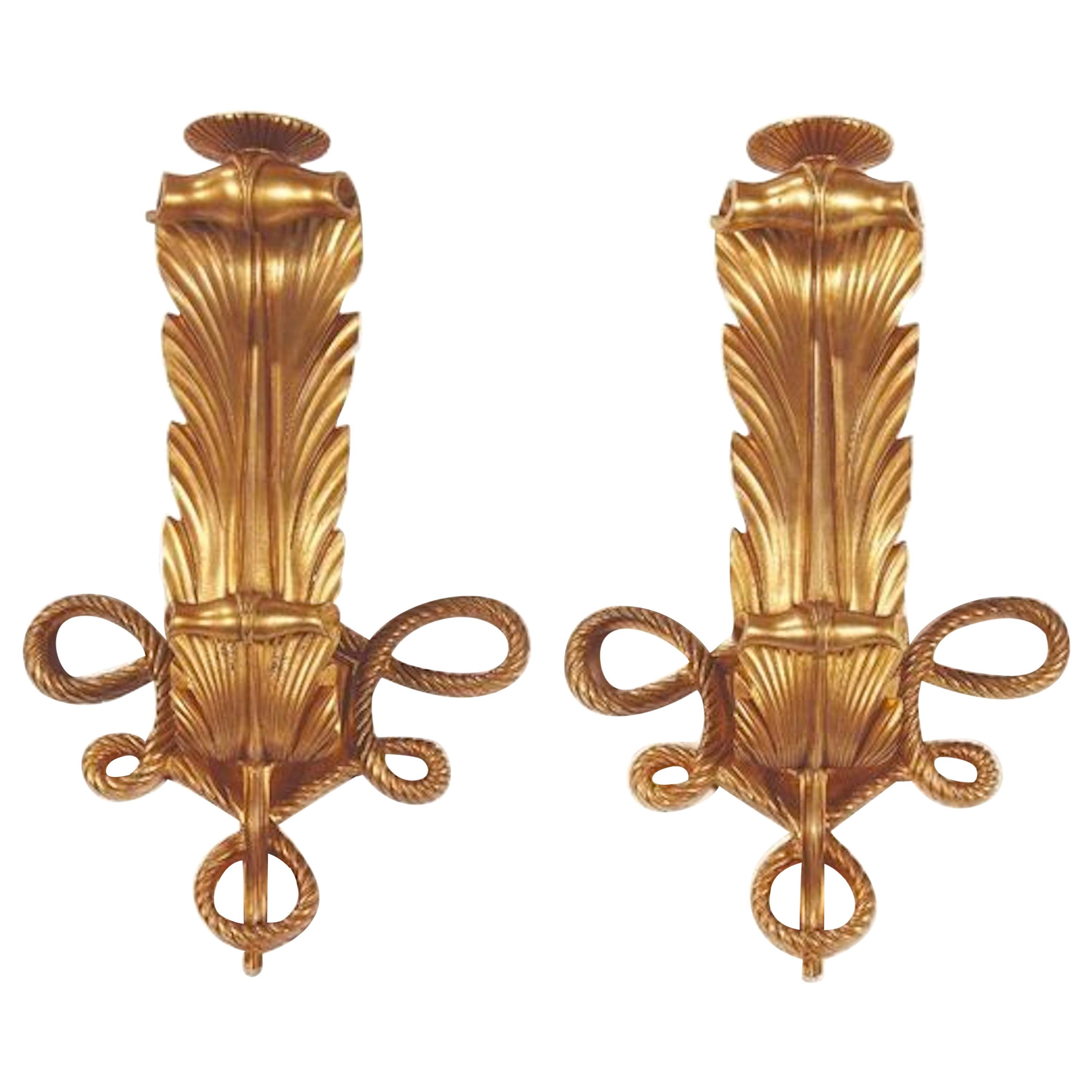 Rare and Elegant Pair of Art Deco Gilt Bronze Sconces by Jules Leleu For Sale