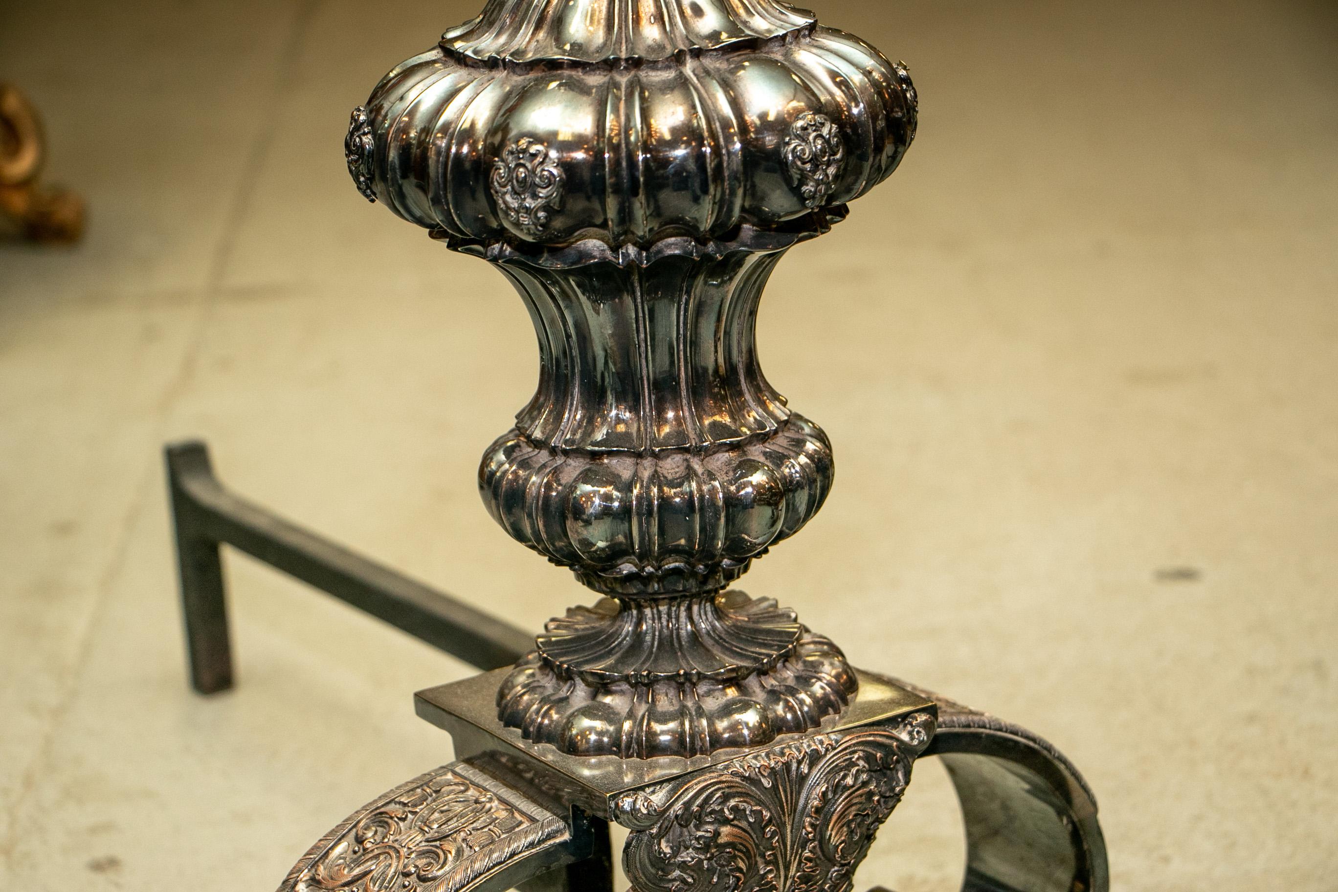 Exceptional attr. Edward F. Caldwell & Co. Silvered Bronze Andiron Pair For Sale 4