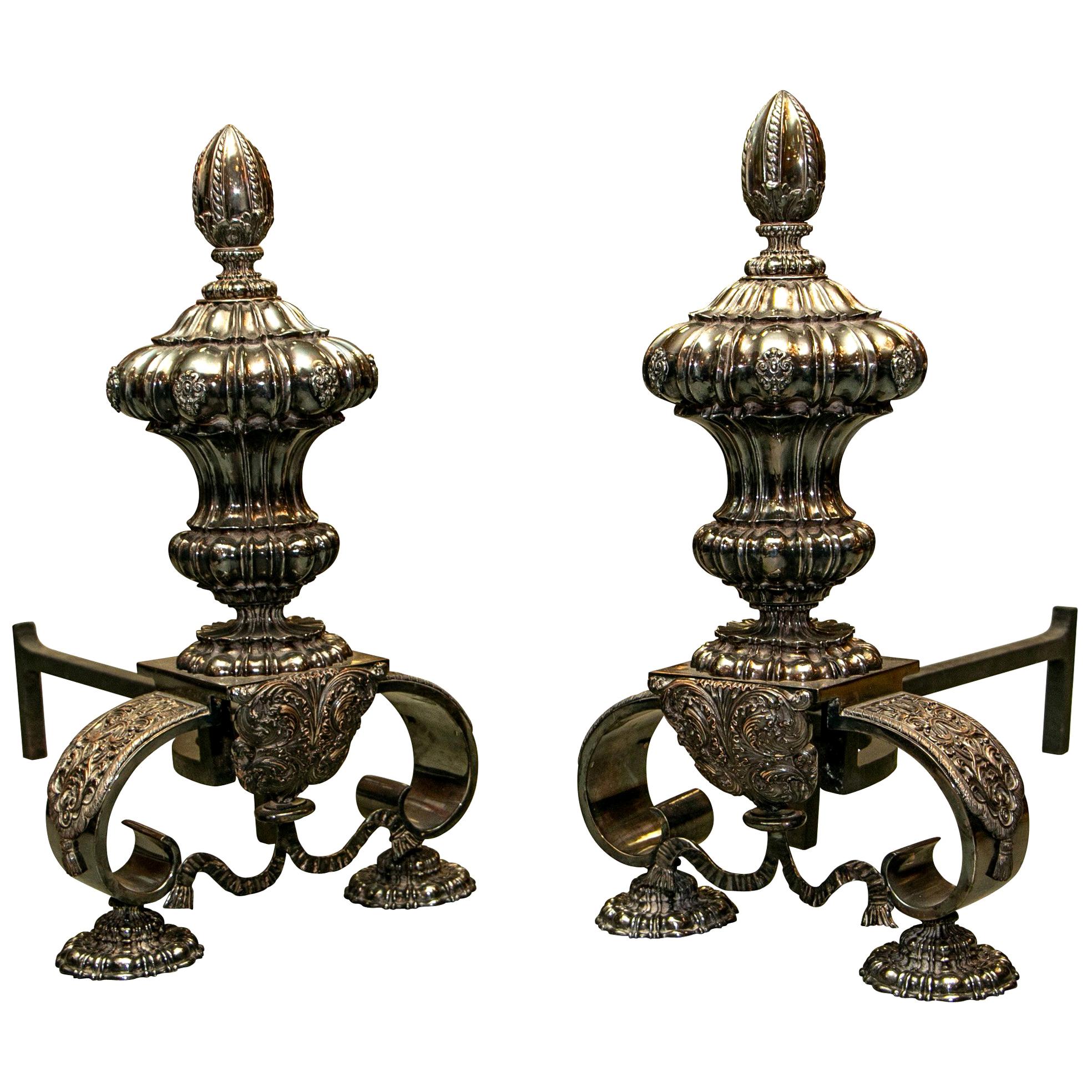 Exceptional attr. Edward F. Caldwell & Co. Silvered Bronze Andiron Pair For Sale
