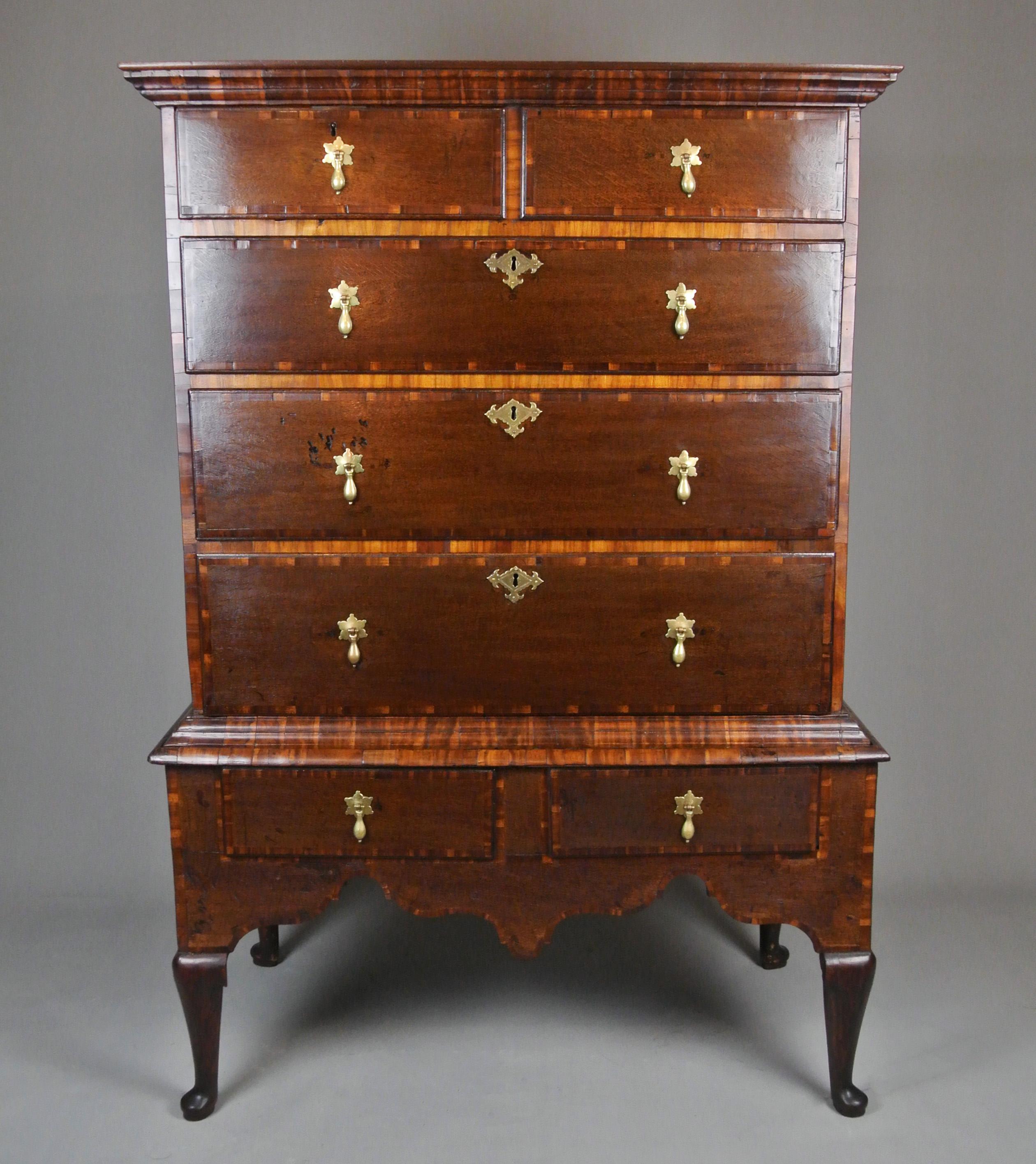 Rare And Exceptional George I Oak And Laburnum Chest On Stand C. 1720 For Sale