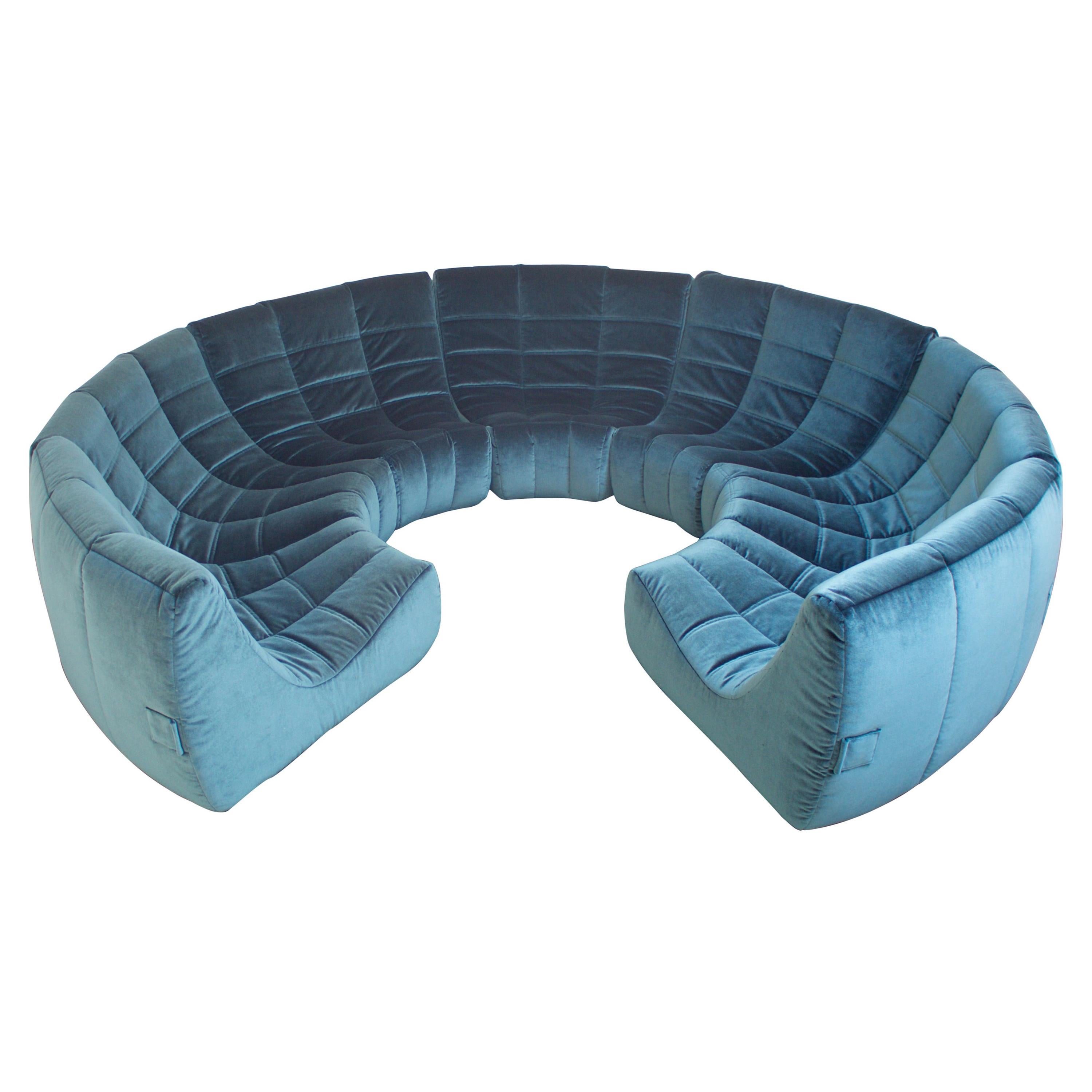 Rare and Exceptional 'Gilda' Circle Sofa in Velvet by Michel Ducaroy, 1972 For Sale