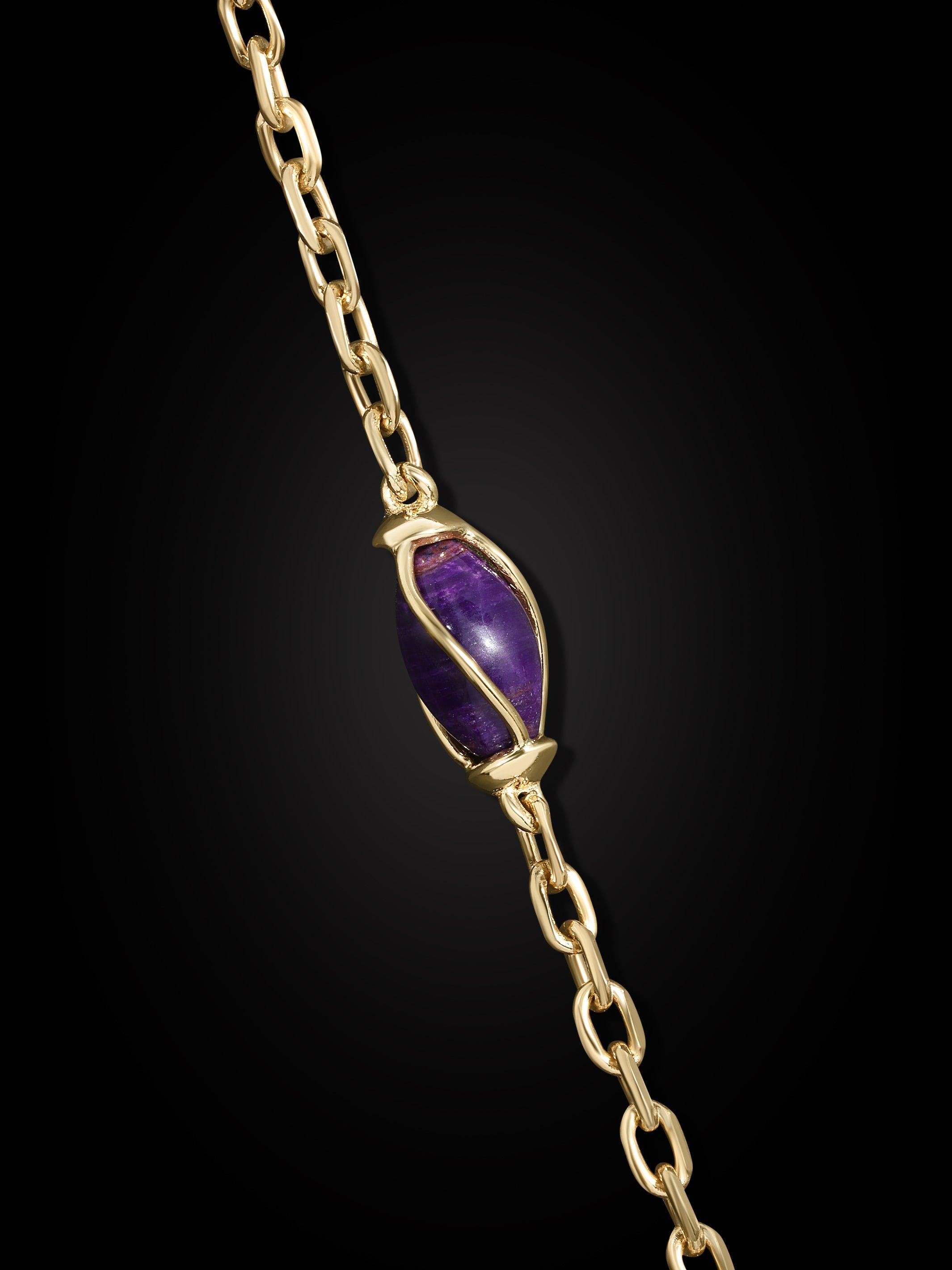 Women's or Men's Rare and Exceptional Sugilite Makume  Pearl 18k Gold Necklace For Sale
