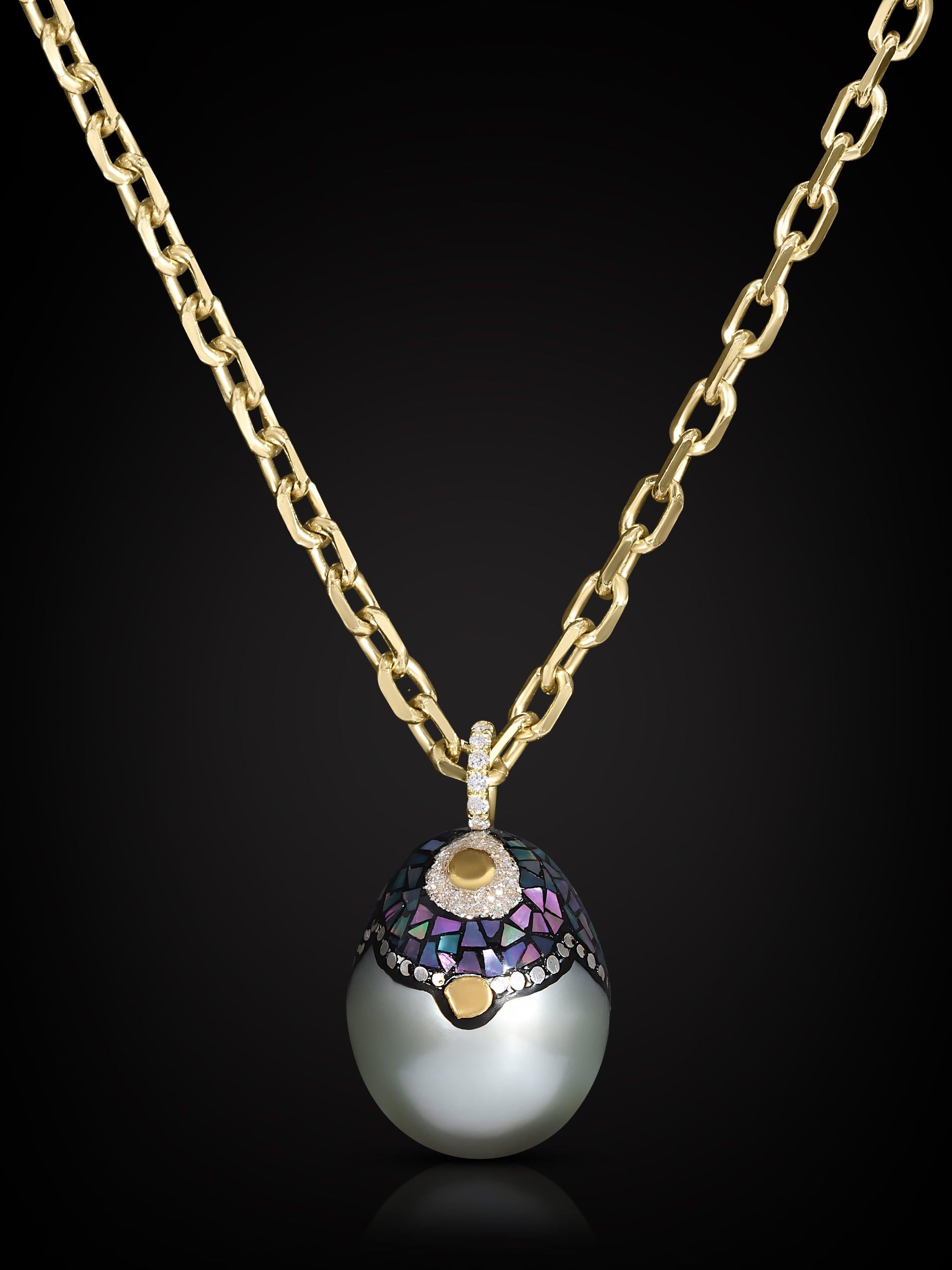 Rare and Exceptional Sugilite Makume  Pearl 18k Gold Necklace For Sale 1