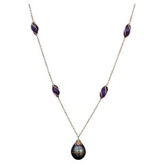 Rare and Exceptional Sugilite Makume  Pearl 18k Gold Necklace