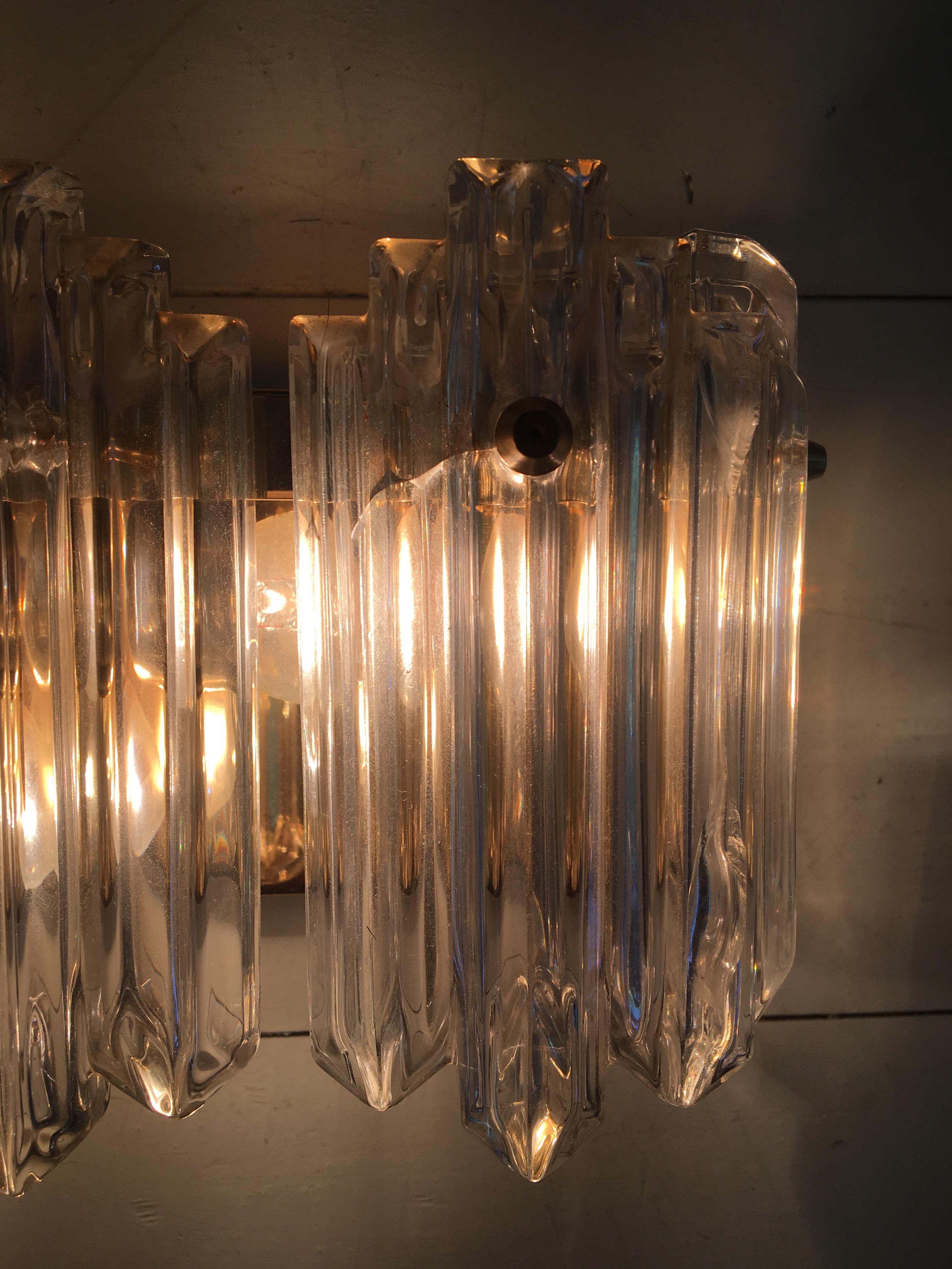 Rare and Exclusive Glass and Brass Wall Light, circa 1970s In Good Condition In Schagen, NL