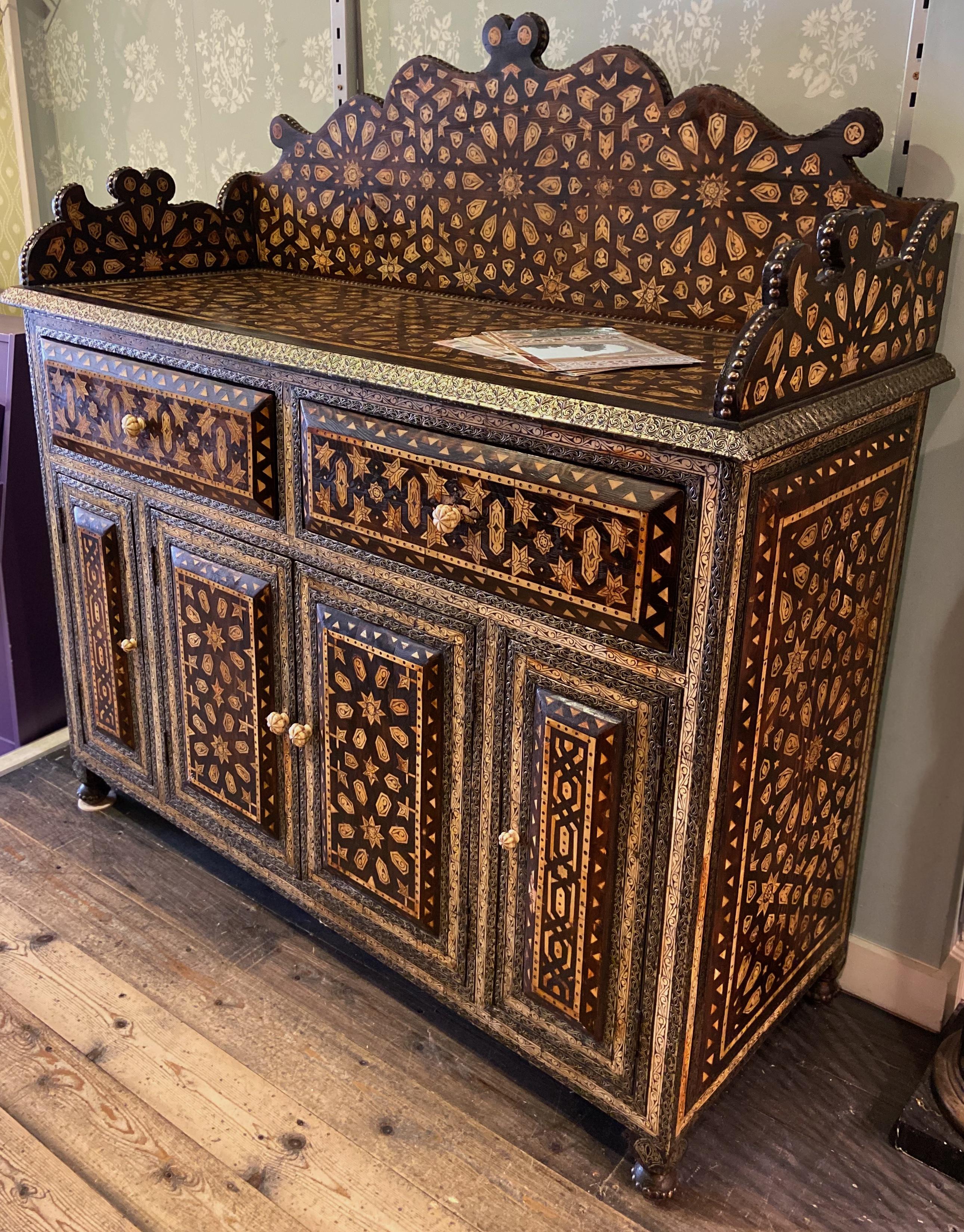 Rare and Exquisite Antique Syrian Credenza Cabinet Sideboard For Sale 12