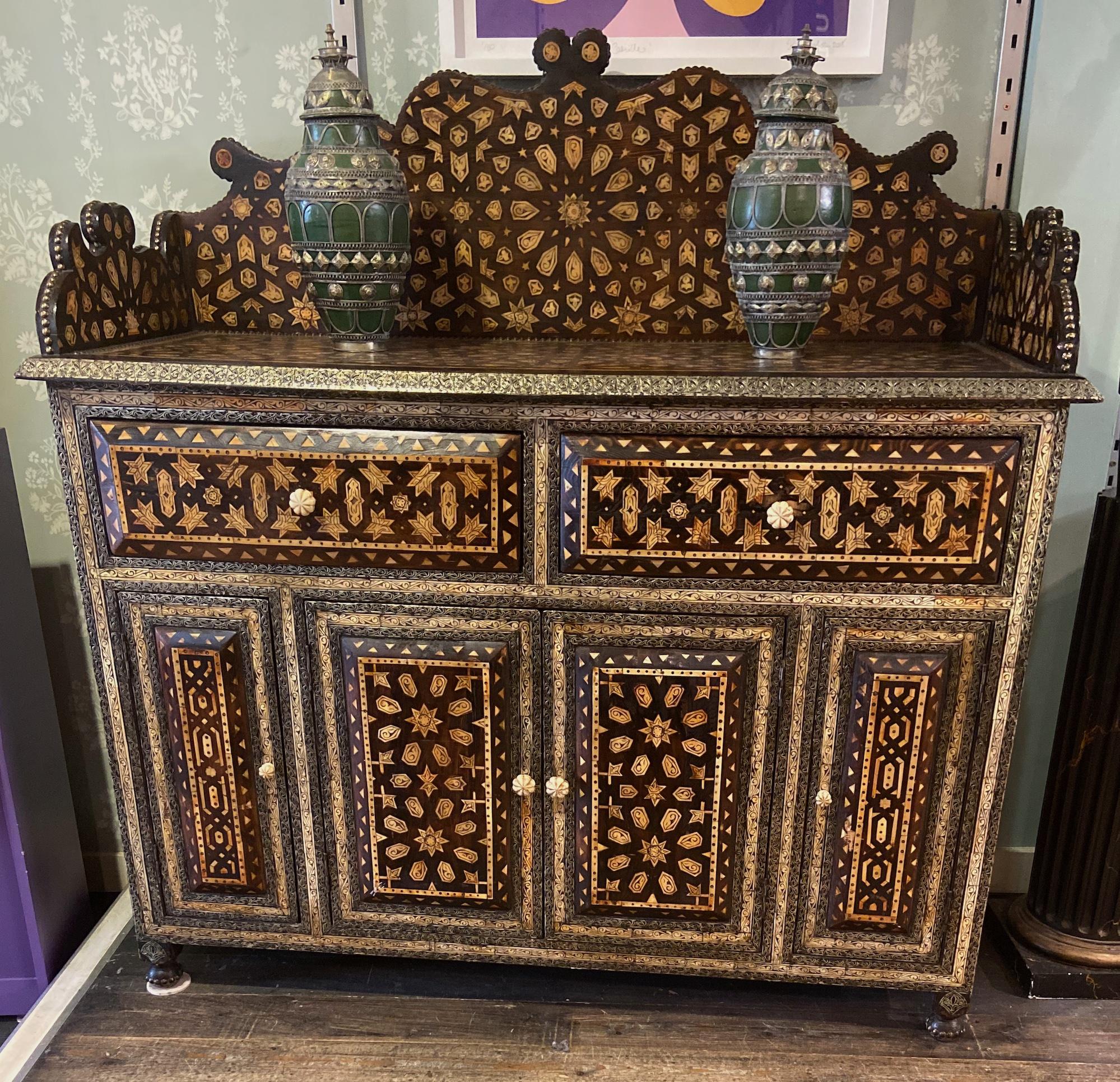 20th Century Rare and Exquisite Antique Syrian Credenza Cabinet Sideboard For Sale
