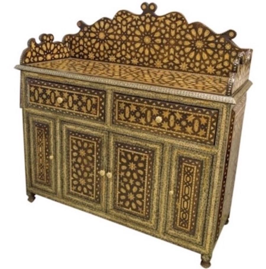 Rare and Exquisite Antique Syrian Credenza Cabinet Sideboard For Sale 4