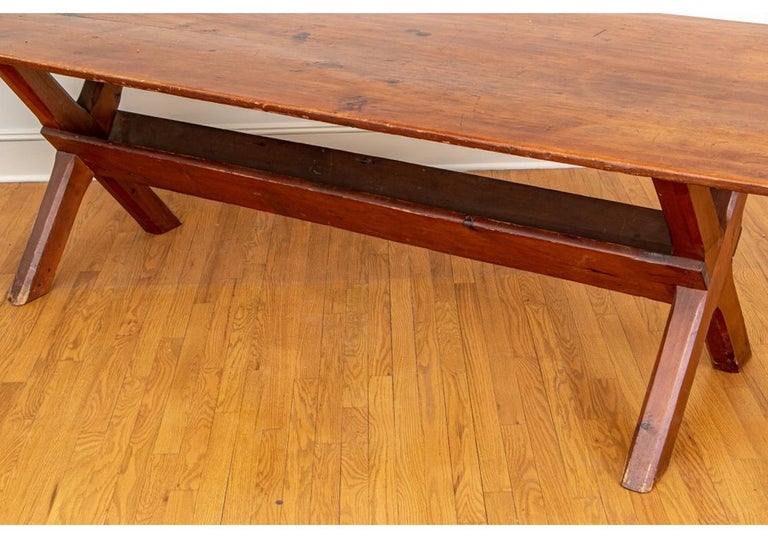 Rare and Extraordinary Antique American Sawbuck Dining Table For Sale
