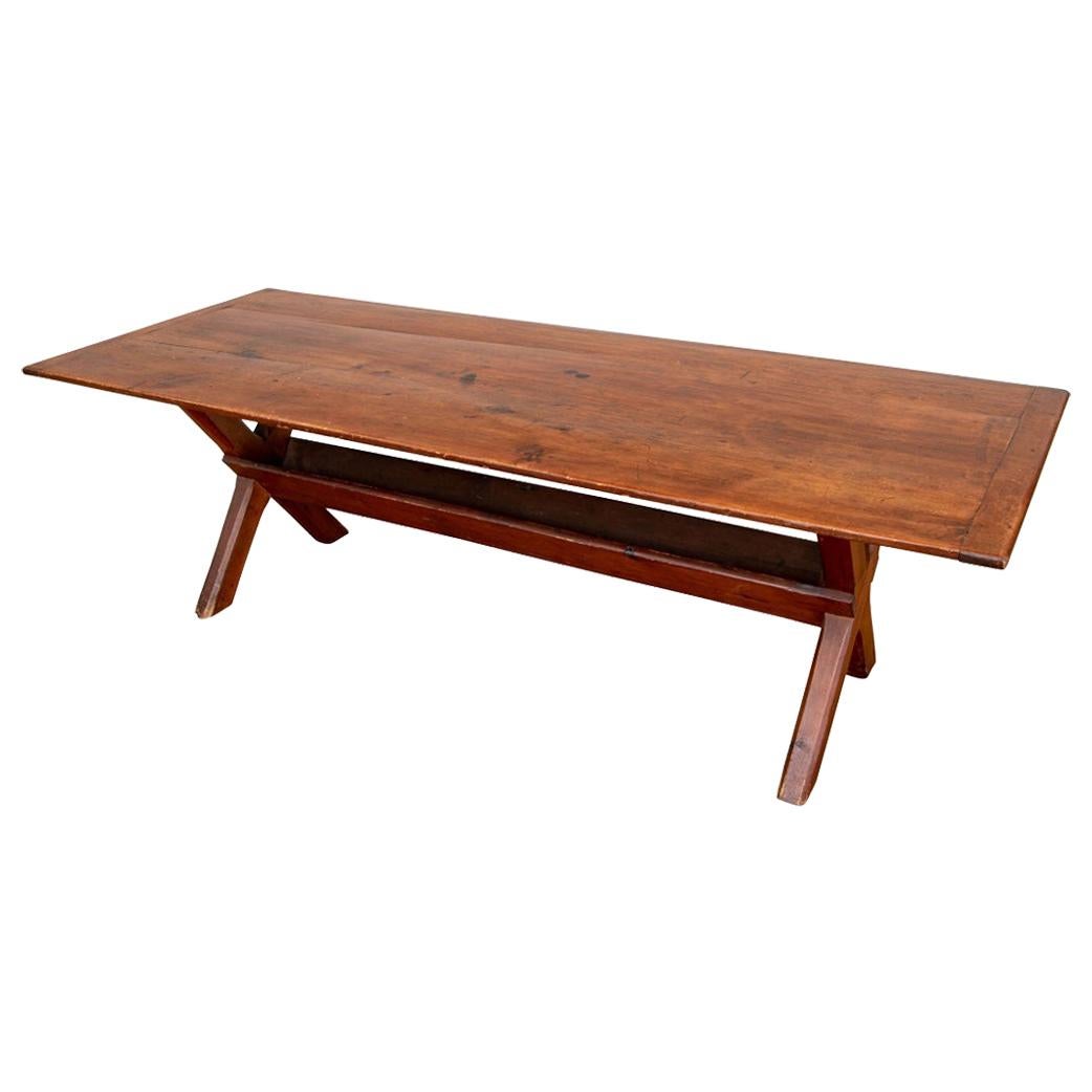 Rare and Extraordinary Antique American Sawbuck Dining Table