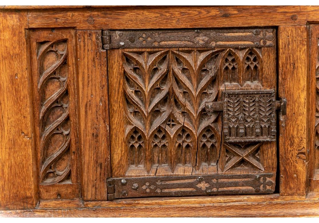 Rare and Extraordinary French Louis XIII 16th Century Gothic Oak Cabinet In Distressed Condition In Bridgeport, CT