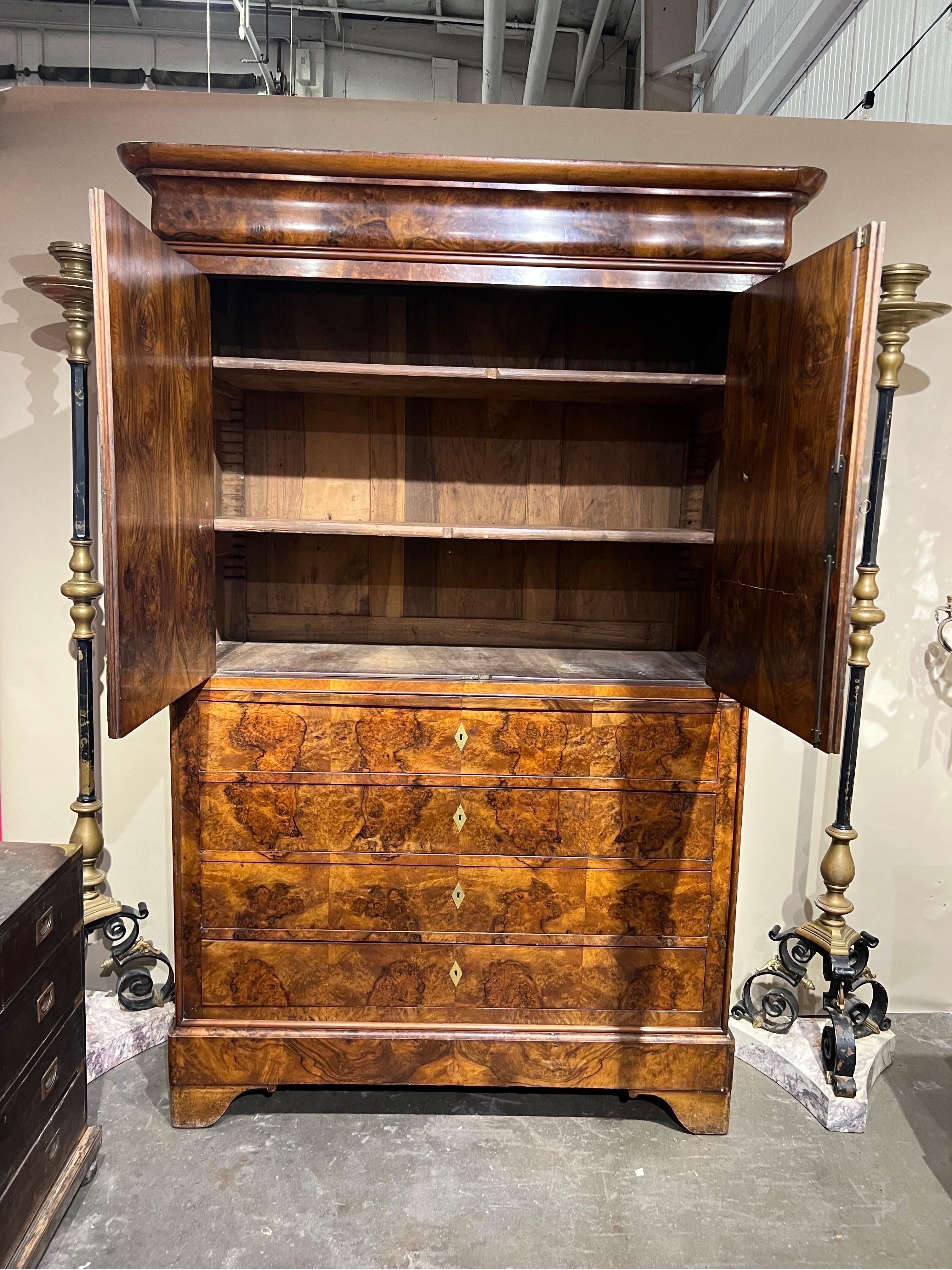 Rare and Fabulous 19th Century French Burl Walnut Linen Press In Good Condition In Charleston, SC