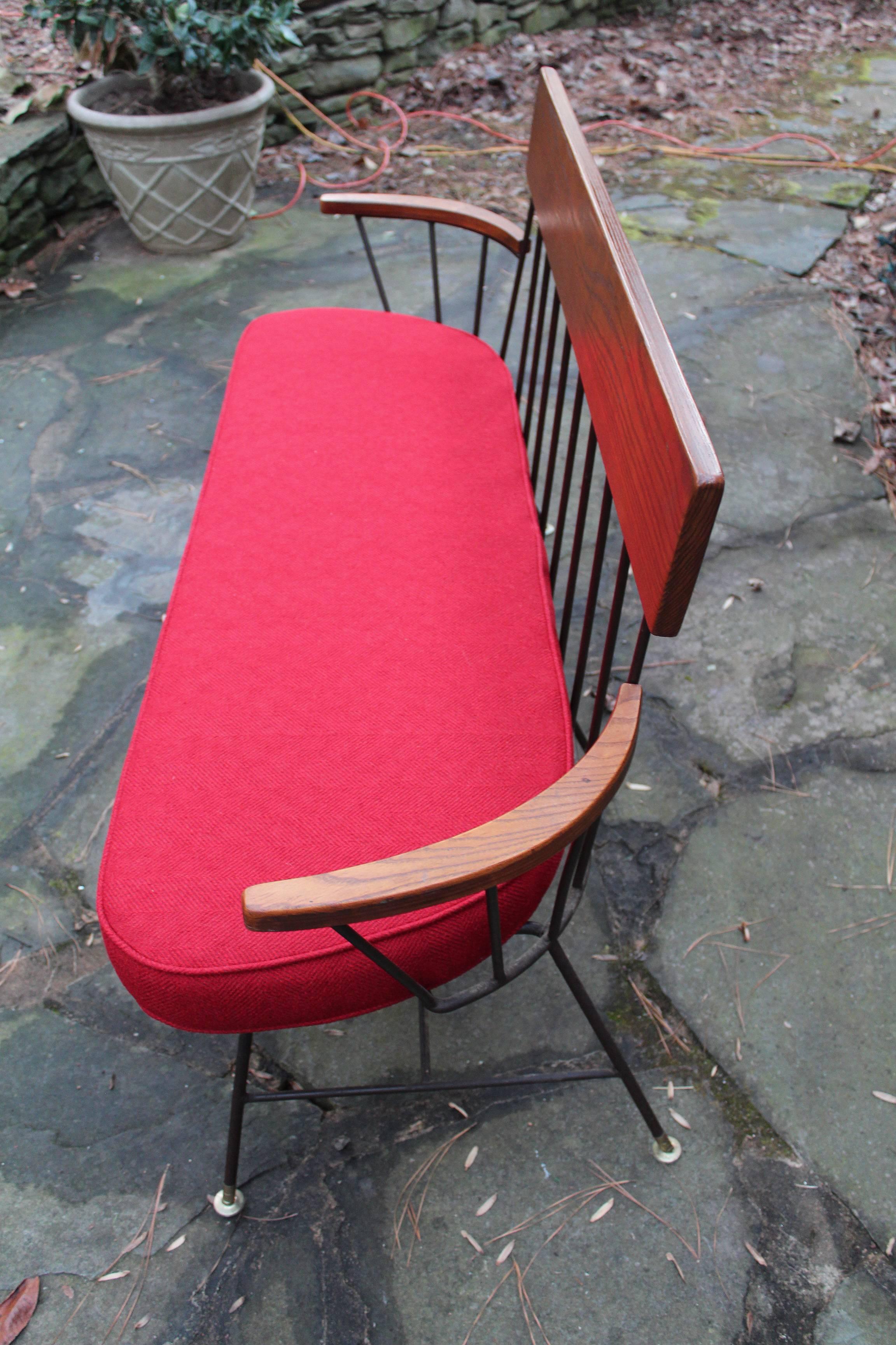 Mid-Century Modern Rare and Fantastic Selrite Three-Seat Settee with Red Wool Upholstery For Sale