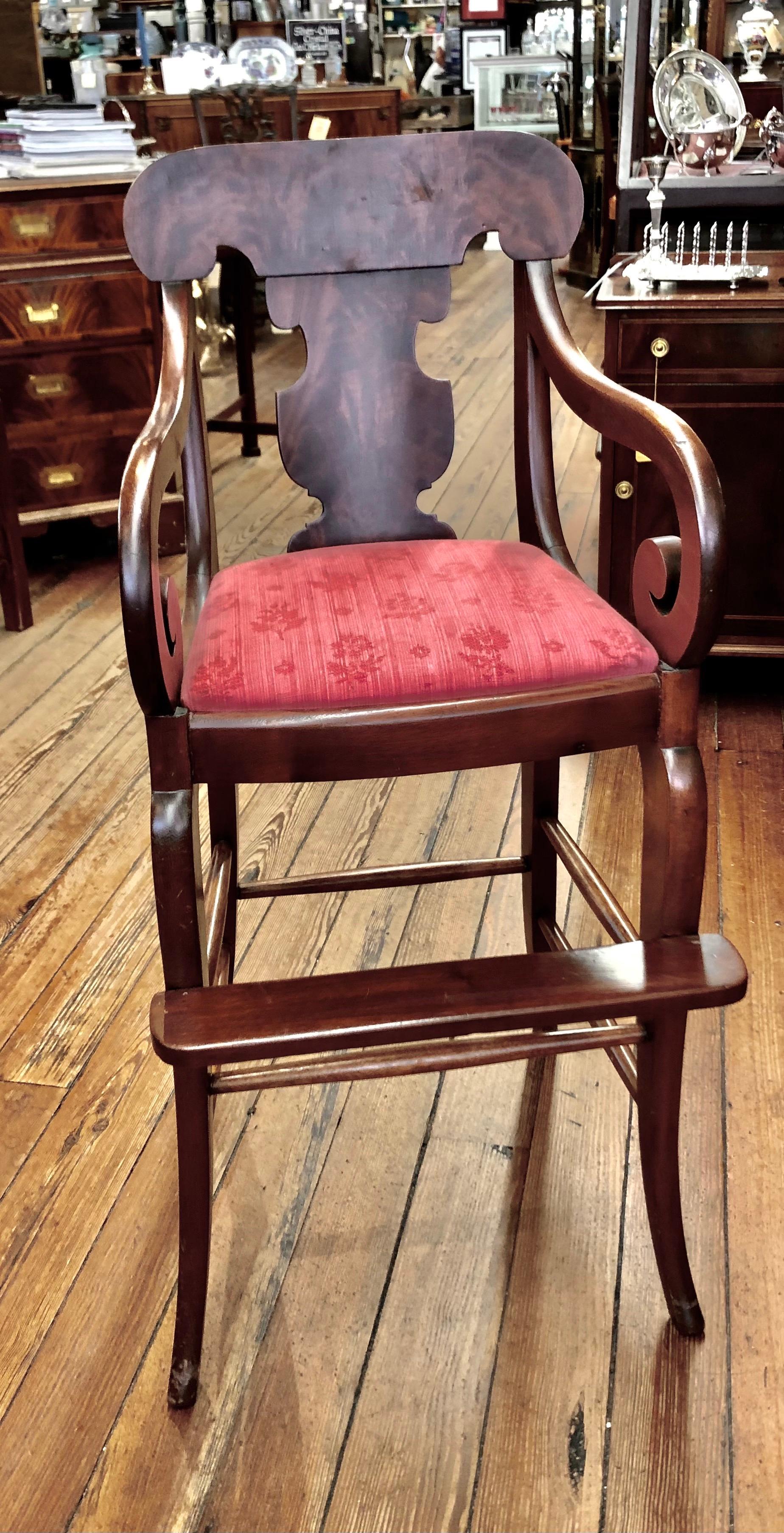 Rare and Fine Antique American Flame Mahogany Empire Style Child’s Highchair 1