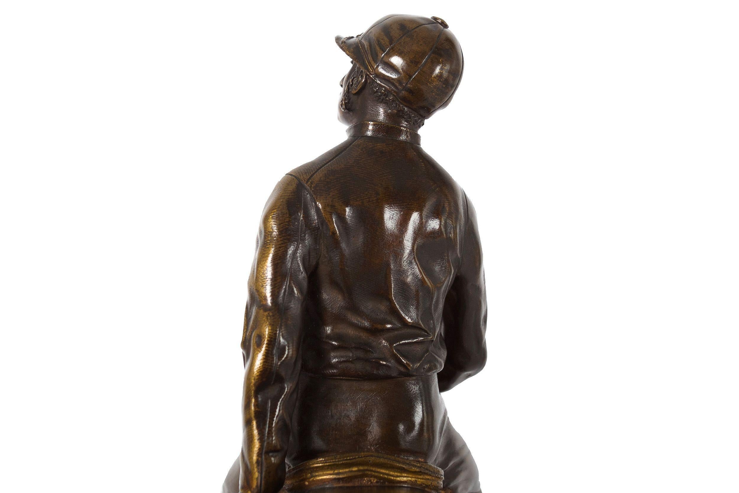 Rare et belle sculpture ancienne en bronze - Cheval et Jockey par A.E. Dubucand en vente 1