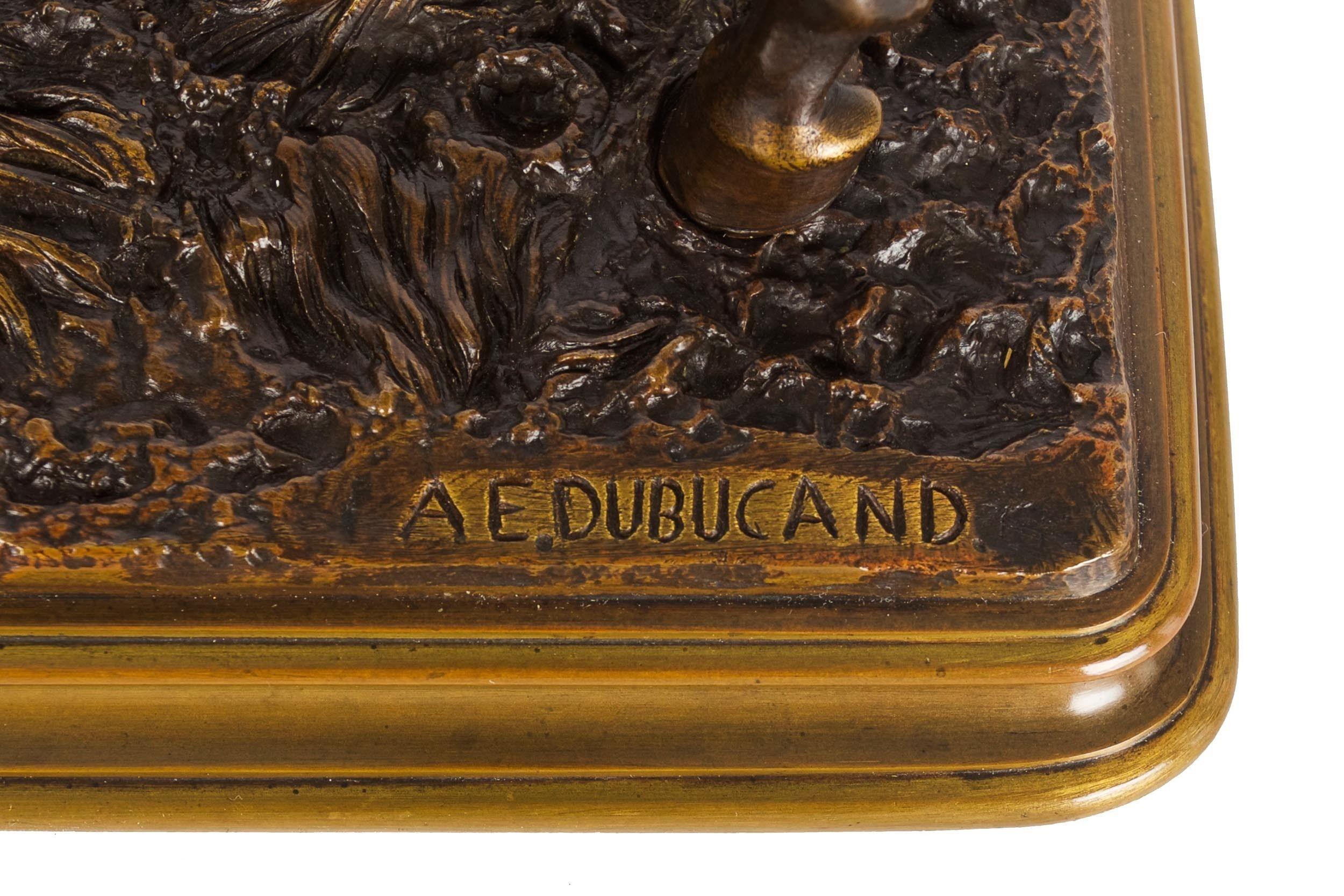 Rare et belle sculpture ancienne en bronze - Cheval et Jockey par A.E. Dubucand en vente 3