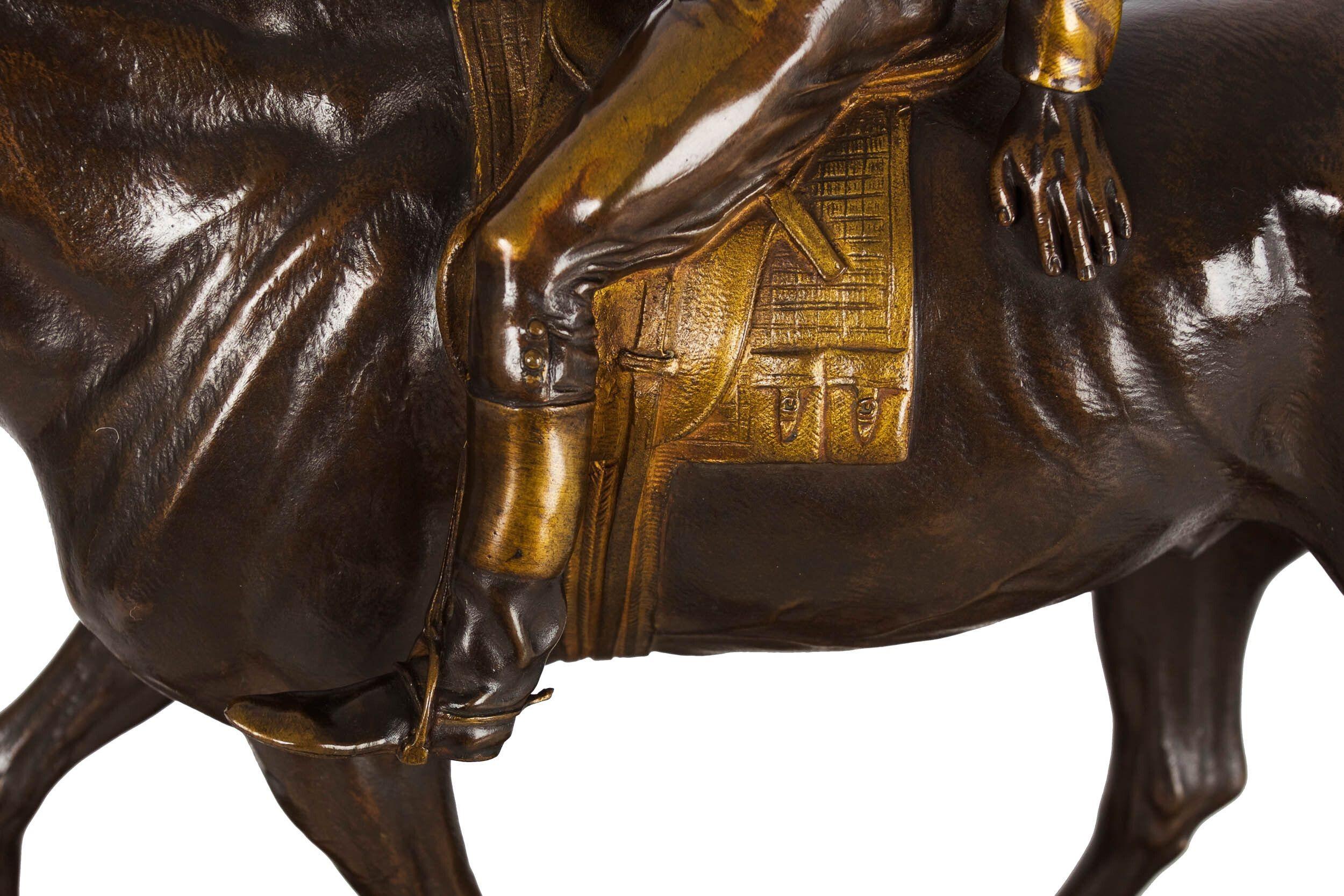 Seltene und feine antike Bronzeskulptur Pferd und Jockey von A.E. Dubucand im Angebot 9