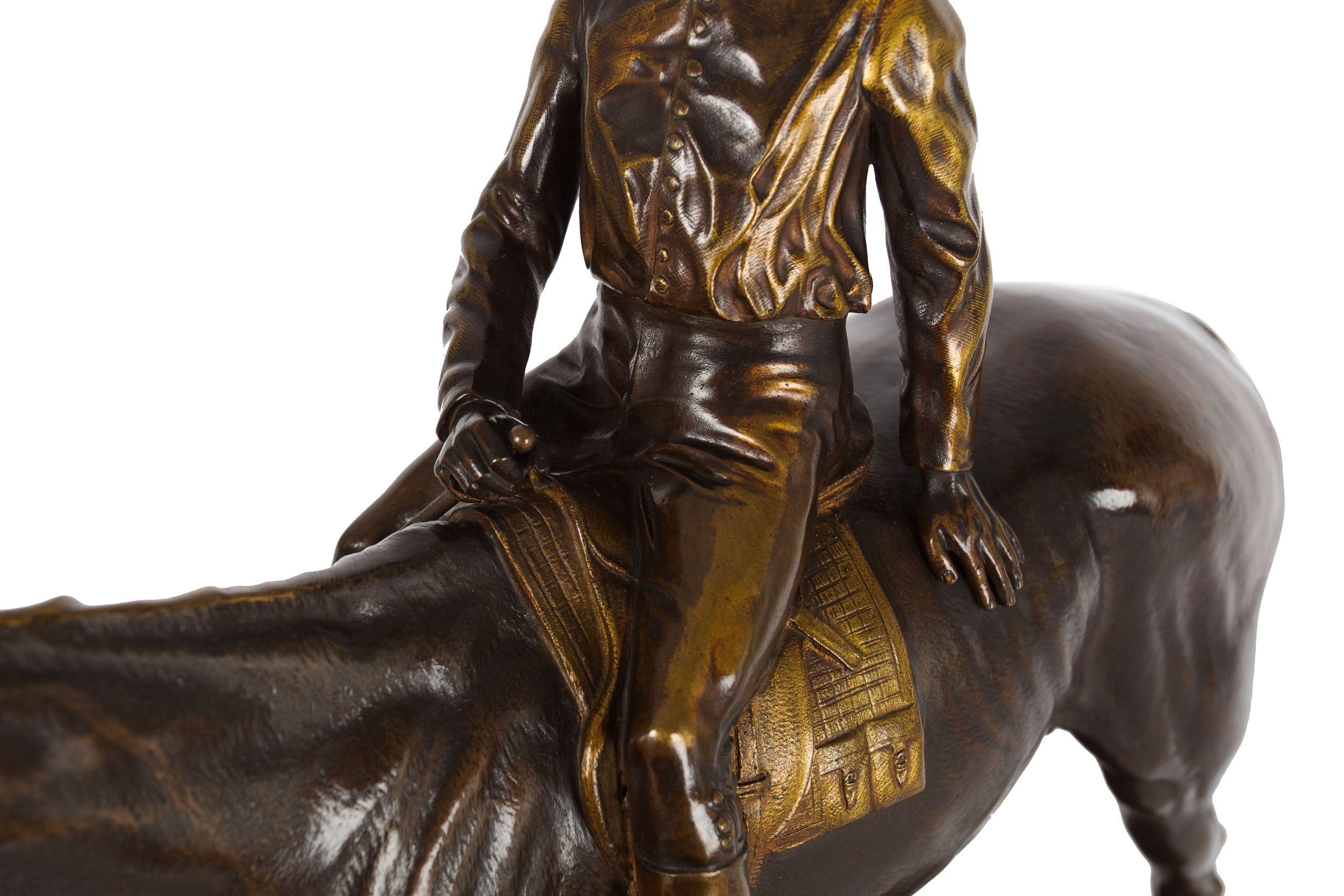 Rare et belle sculpture ancienne en bronze - Cheval et Jockey par A.E. Dubucand en vente 7