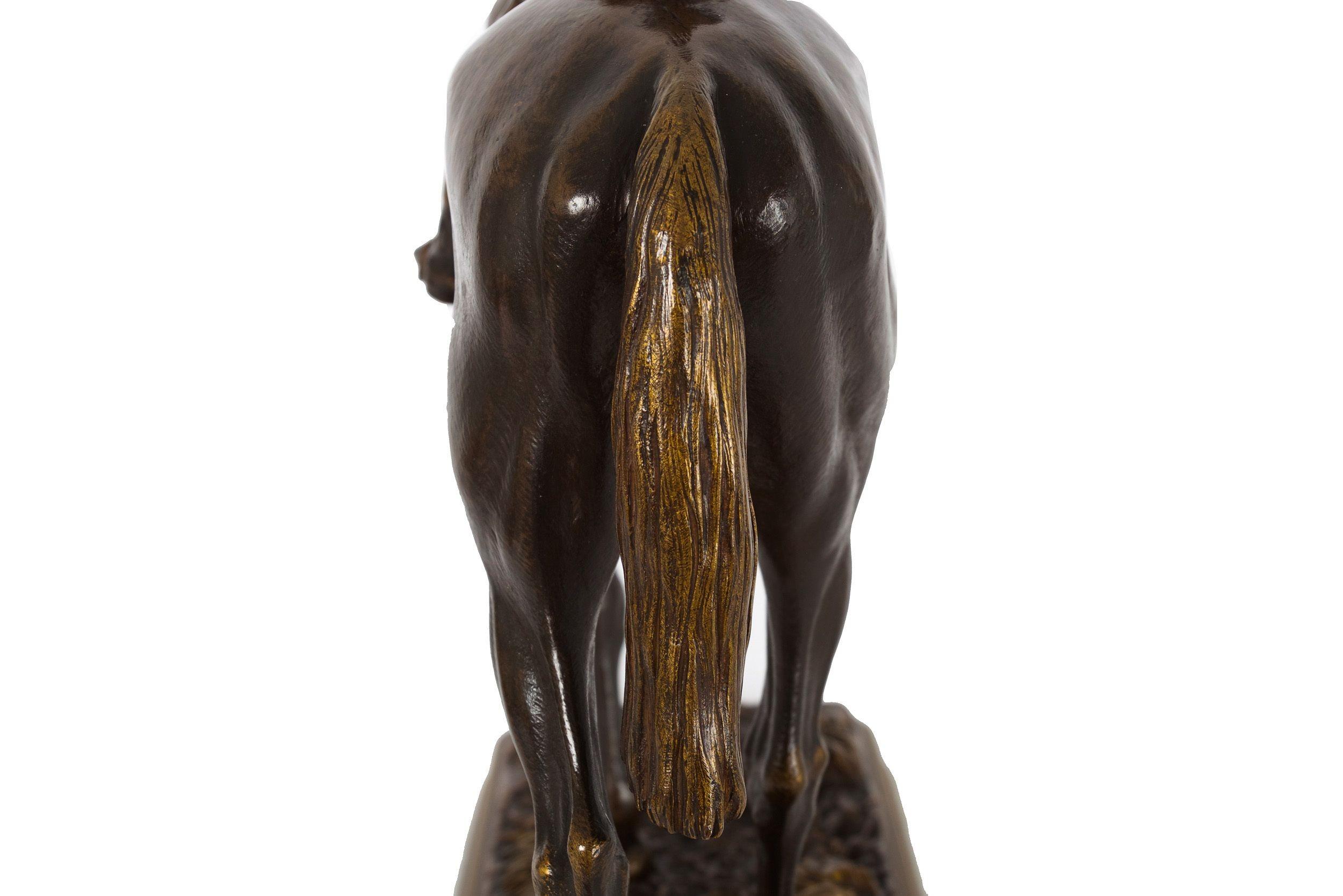 Seltene und feine antike Bronzeskulptur Pferd und Jockey von A.E. Dubucand im Angebot 12