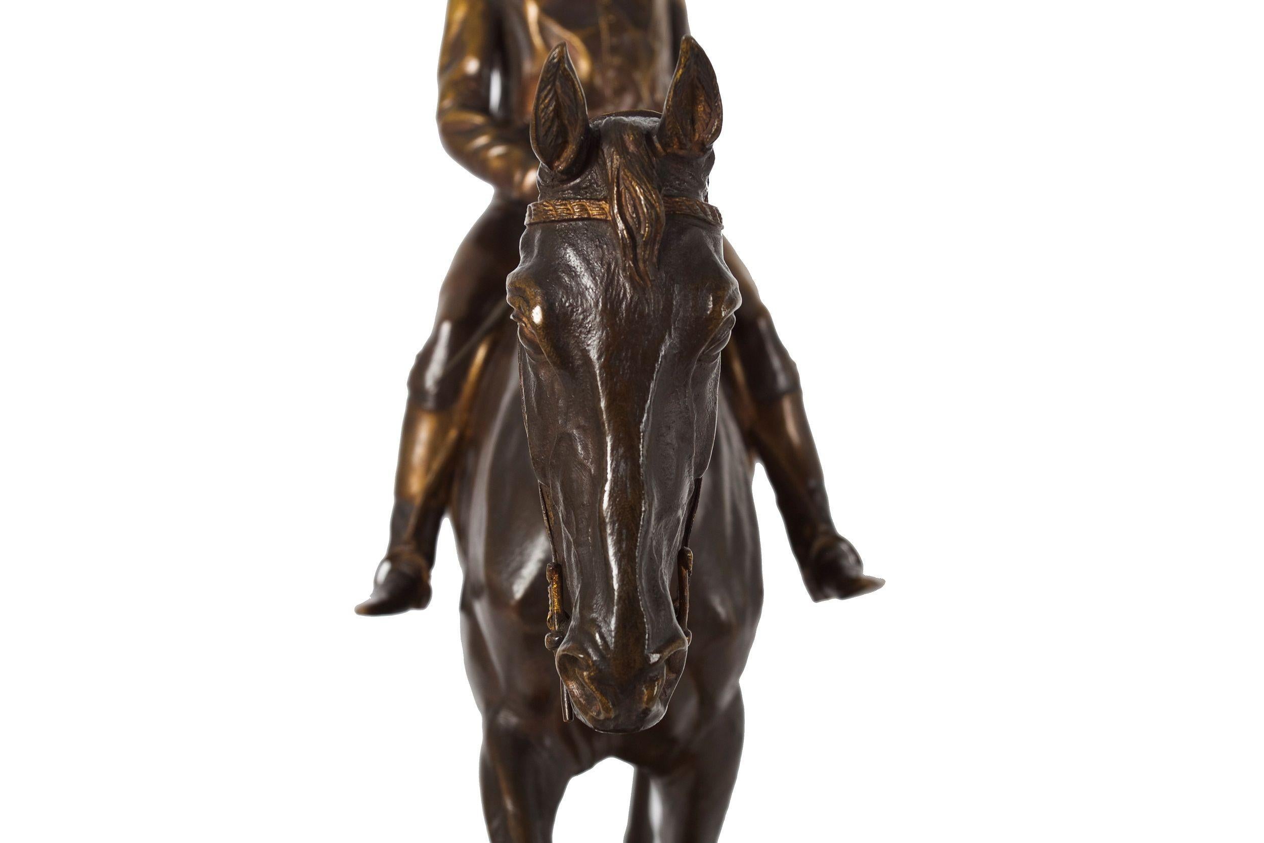 Rare et belle sculpture ancienne en bronze - Cheval et Jockey par A.E. Dubucand en vente 10