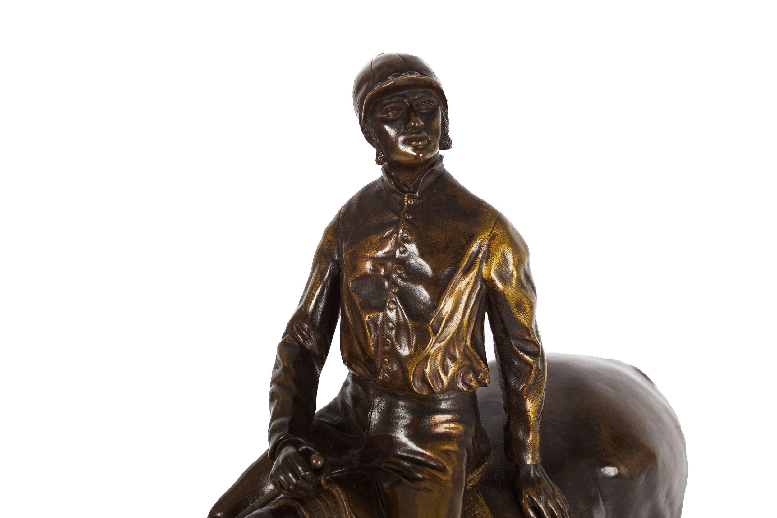 Seltene und feine antike Bronzeskulptur Pferd und Jockey von A.E. Dubucand im Zustand „Gut“ im Angebot in Shippensburg, PA