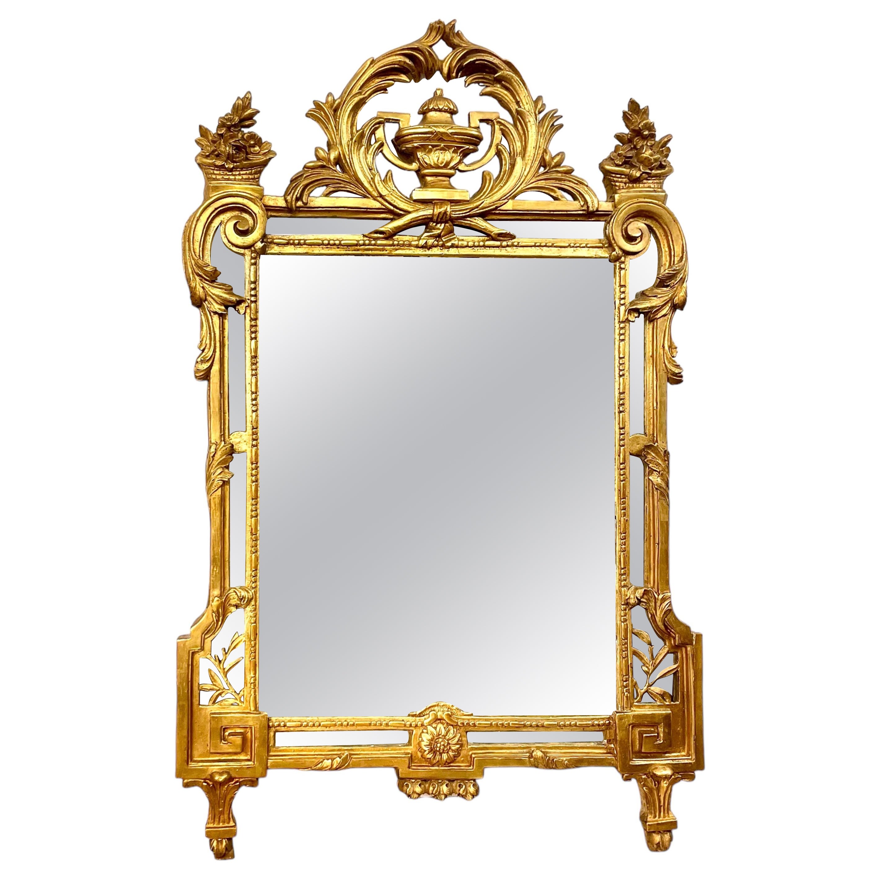 Rare and Fine Louis XVI Period Giltwood Pareclose Mirror, 18th Century