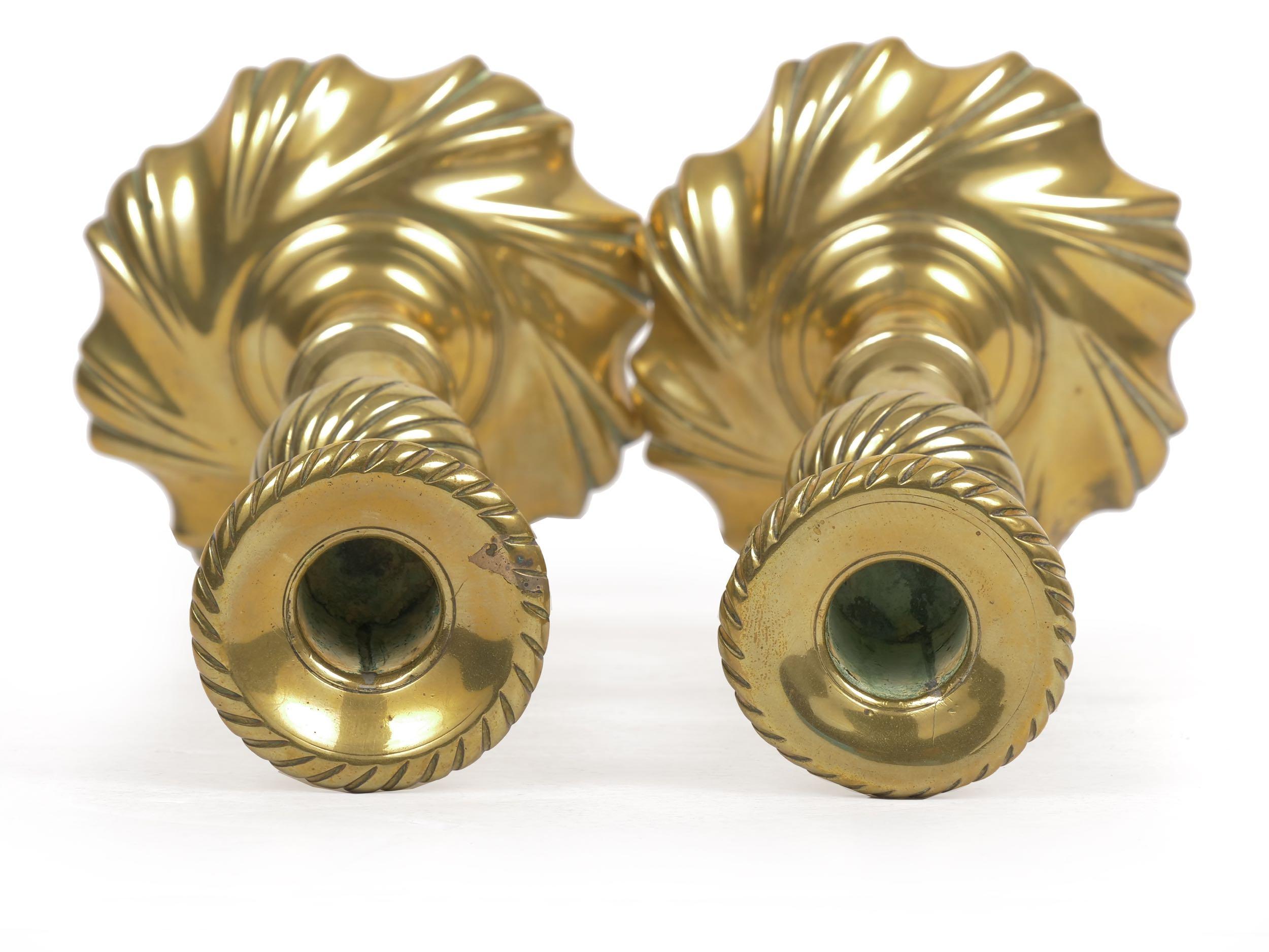 Rare and Fine Pair of George III Swirl-Base Brass Candlesticks, England 4