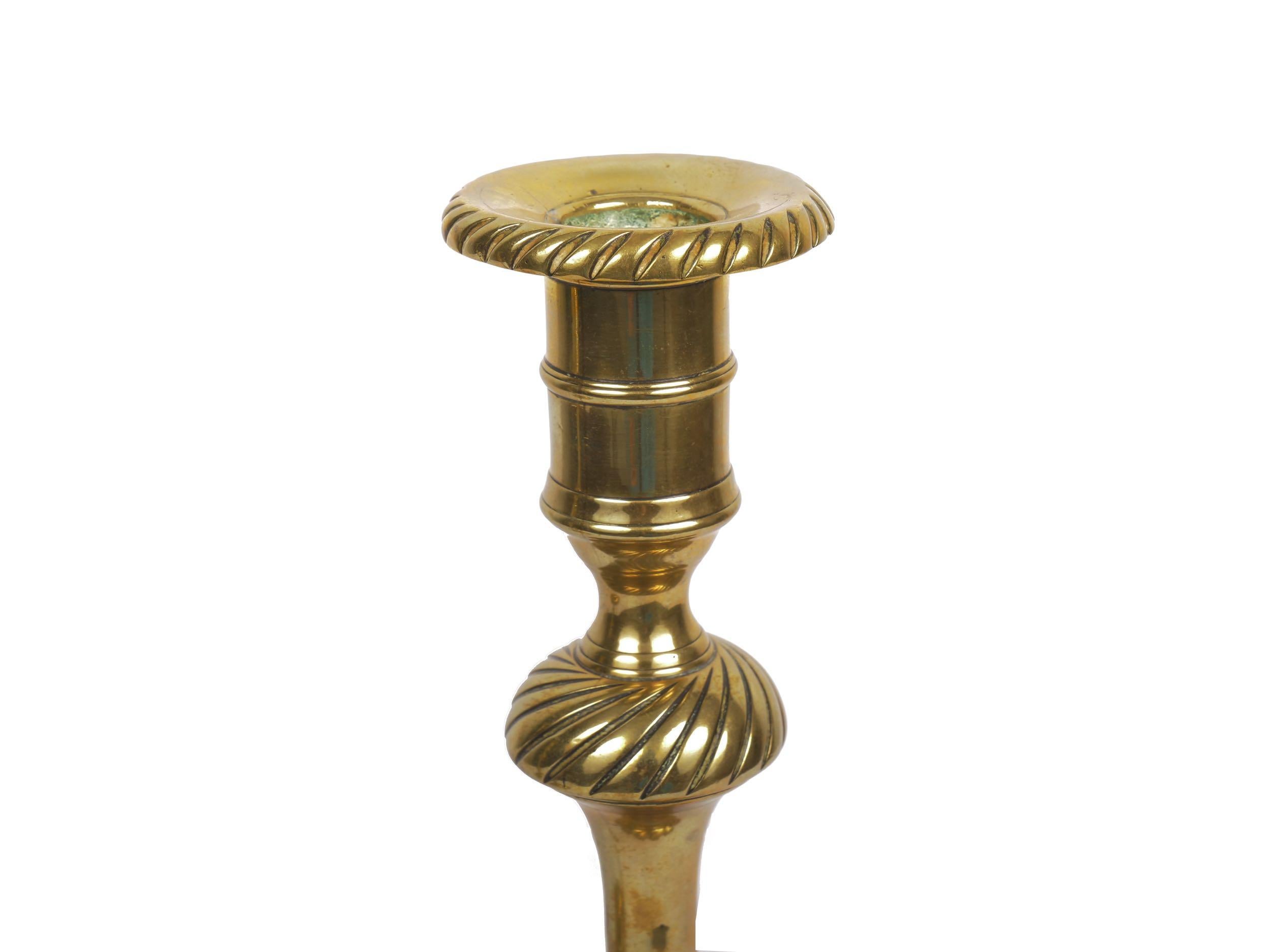18th Century and Earlier Rare and Fine Pair of George III Swirl-Base Brass Candlesticks, England