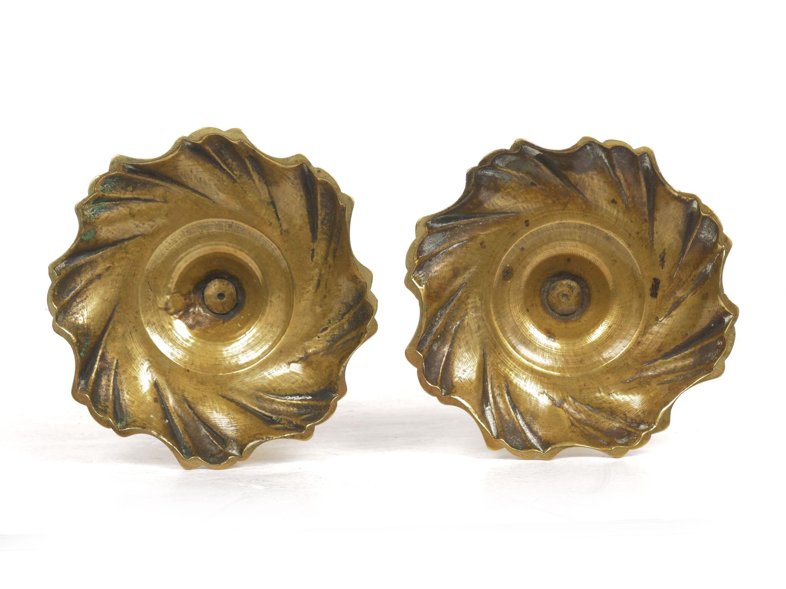 Rare and Fine Pair of George III Swirl-Base Brass Candlesticks, England 3