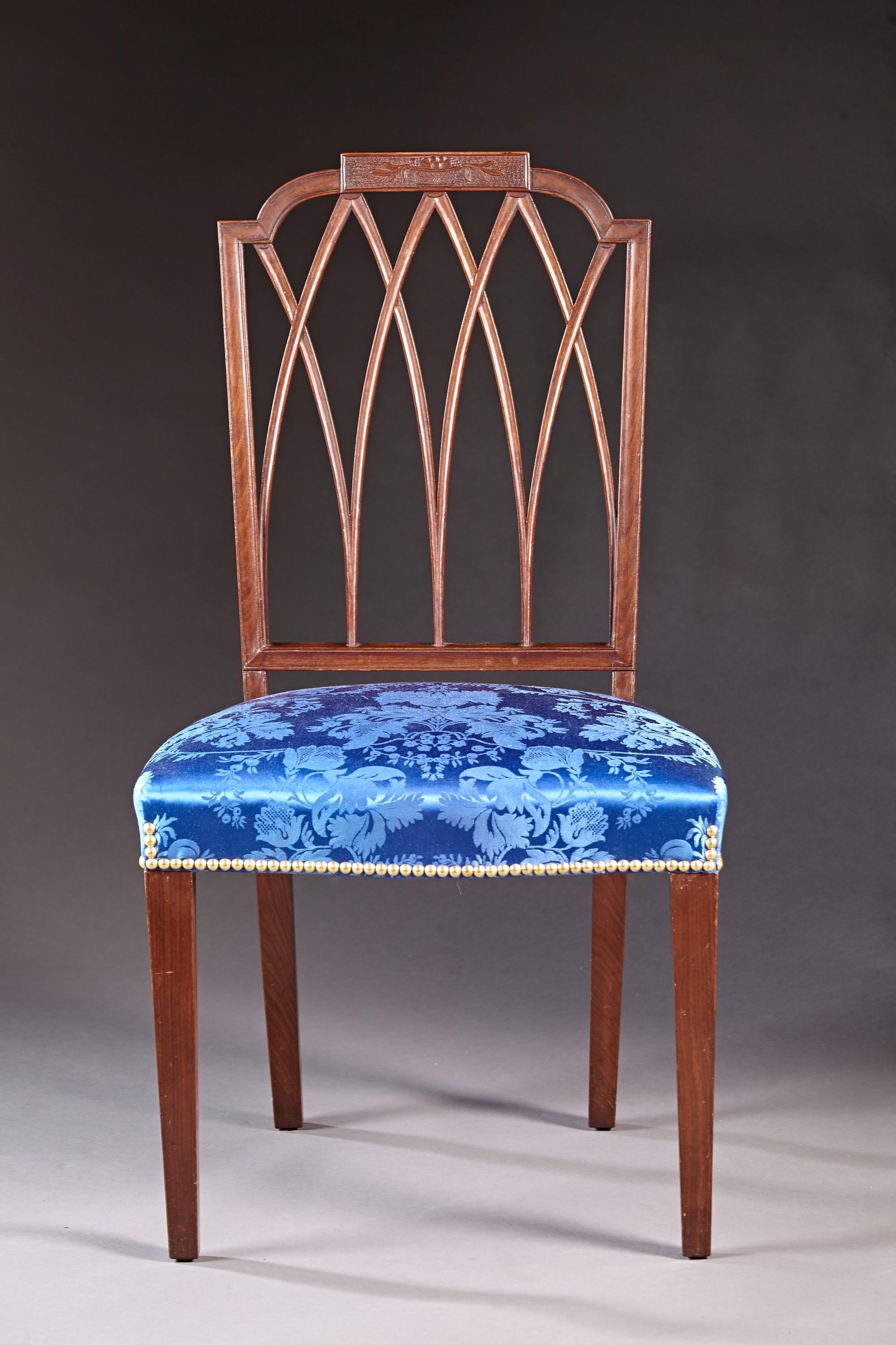 American Rare and Fine Set of Six Carved Mahogany Chairs by Samuel Mcintire of Salem Mass For Sale