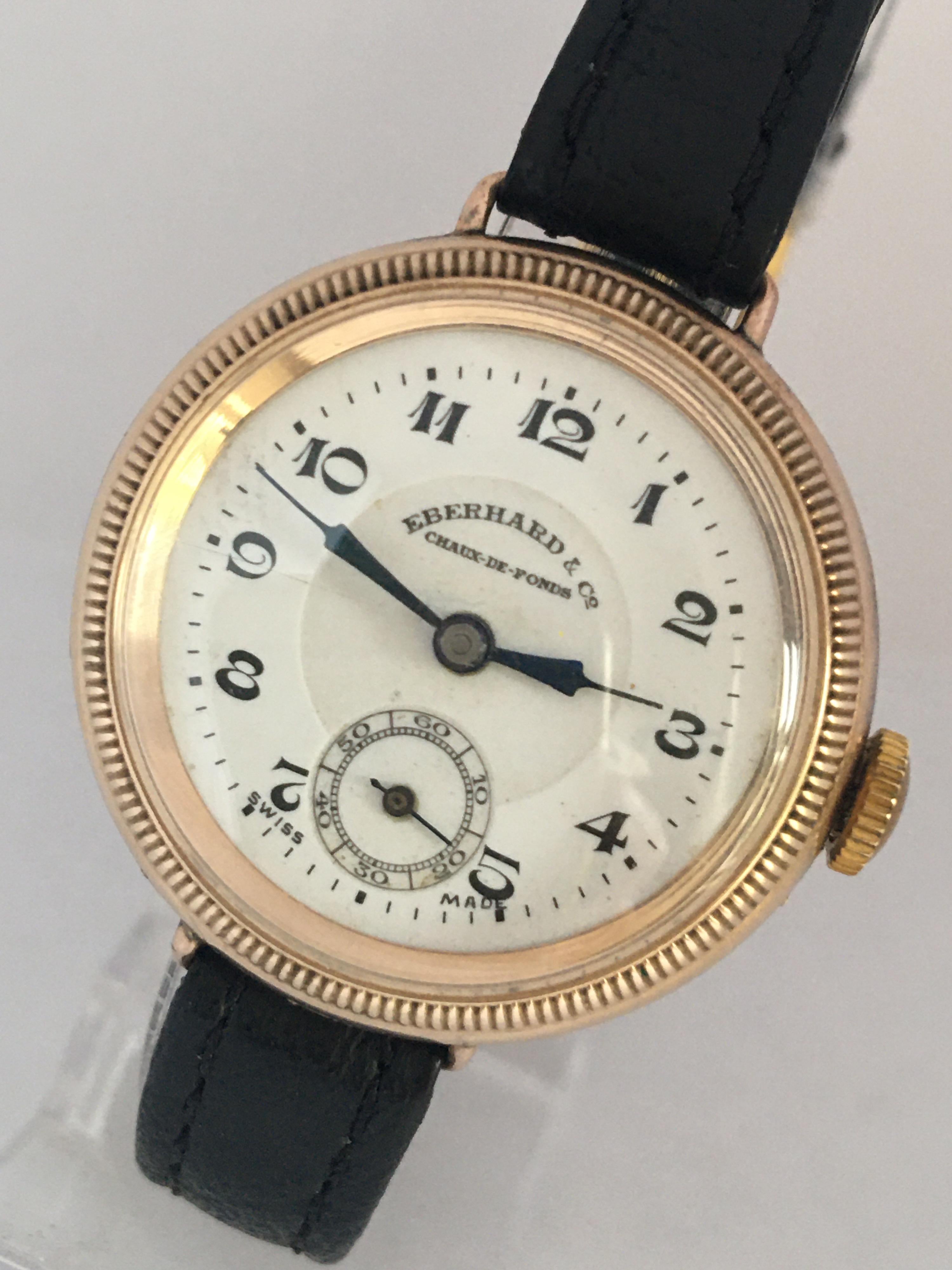 Rare and Fine Vintage 9K Gold Eberhard & Co. Chaux-de-fonds Ladies Trench Watch 7