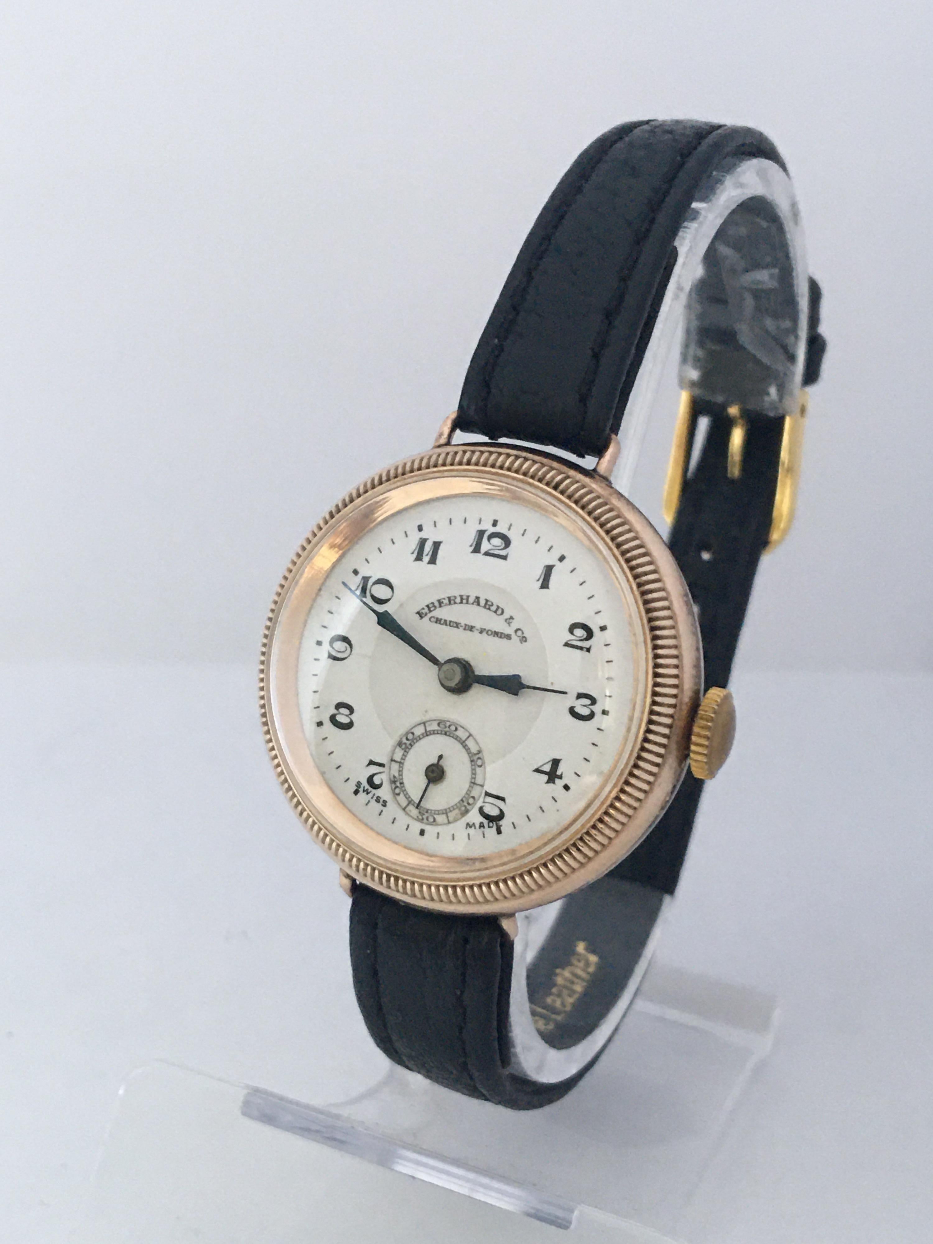 Rare and Fine Vintage 9K Gold Eberhard & Co. Chaux-de-fonds Ladies Trench Watch  8