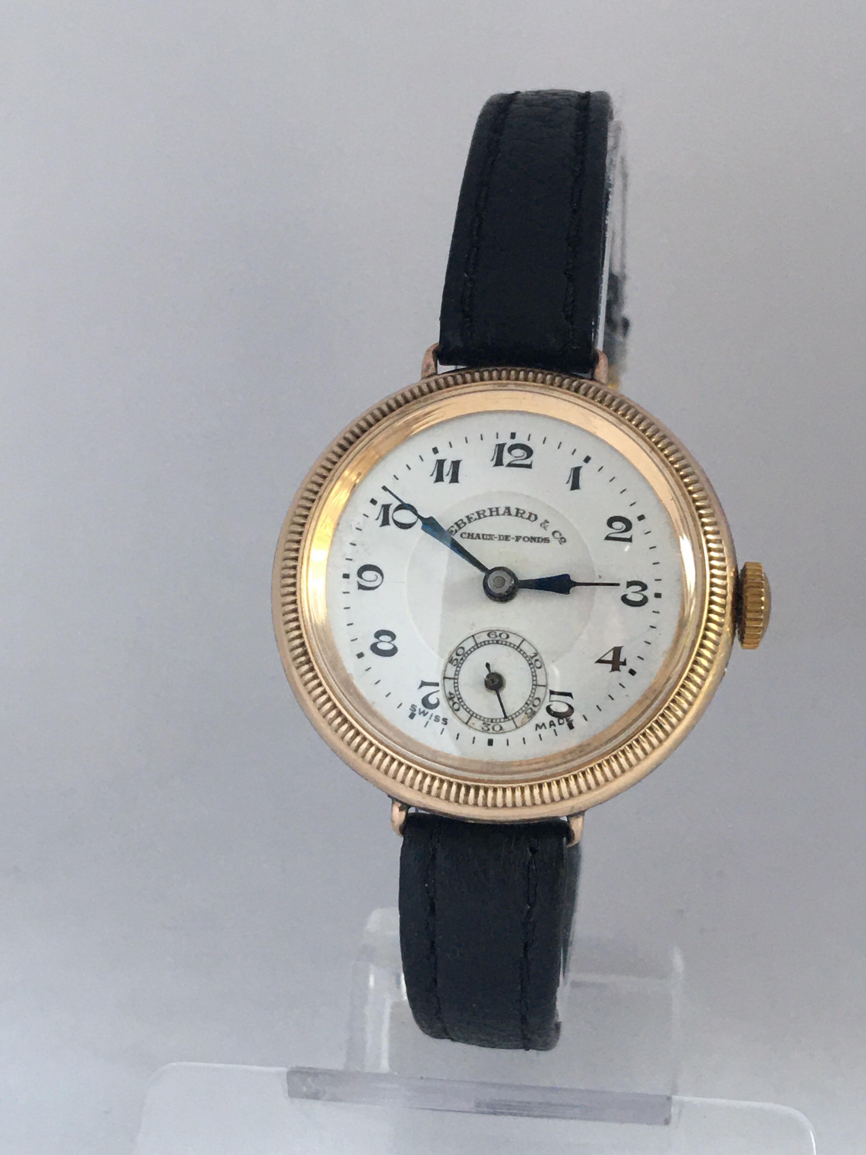 Rare and Fine Vintage 9K Gold Eberhard & Co. Chaux-de-fonds Ladies Trench Watch  9