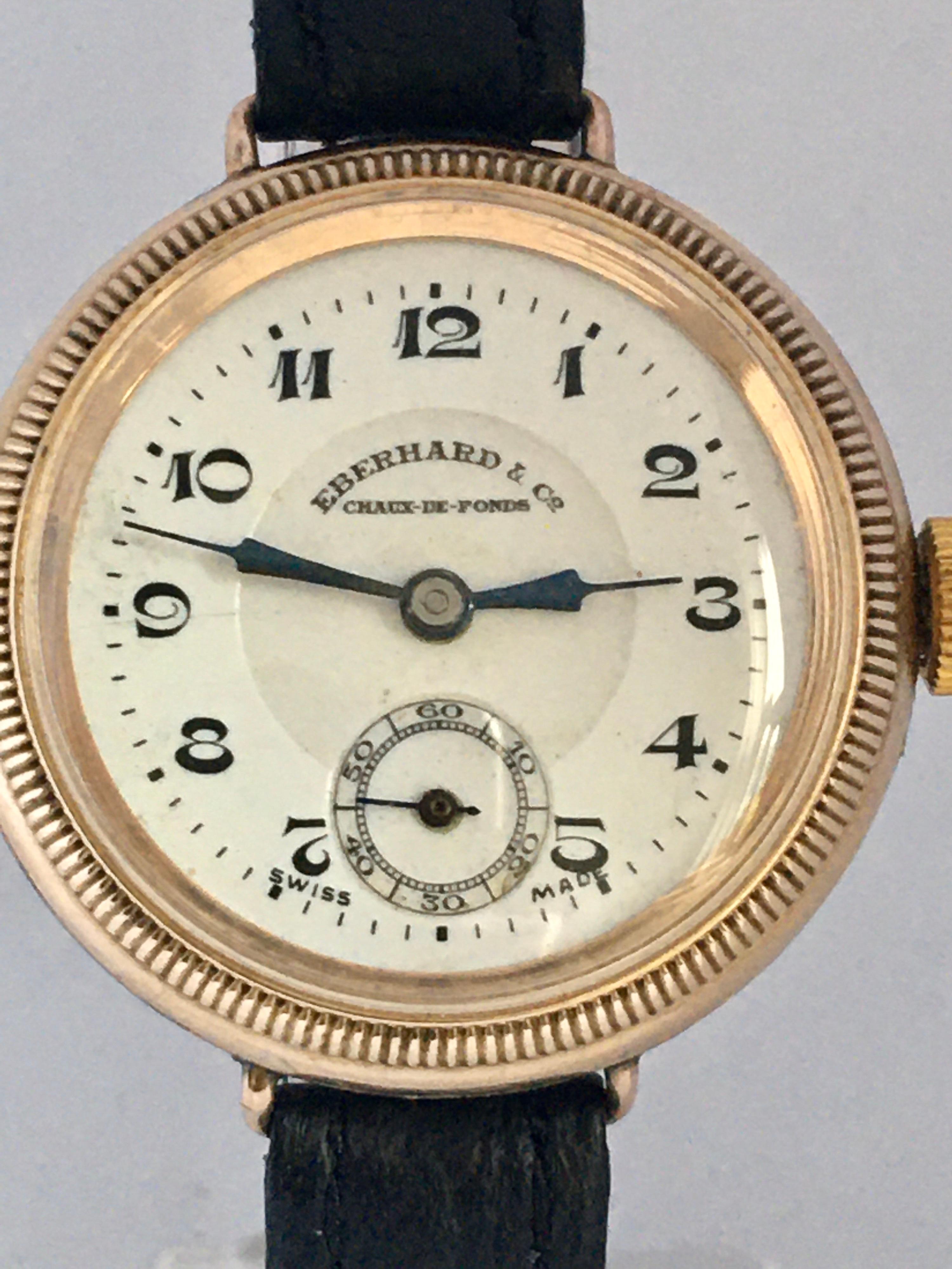 Rare and Fine Vintage 9K Gold Eberhard & Co. Chaux-de-fonds Ladies Trench Watch  10