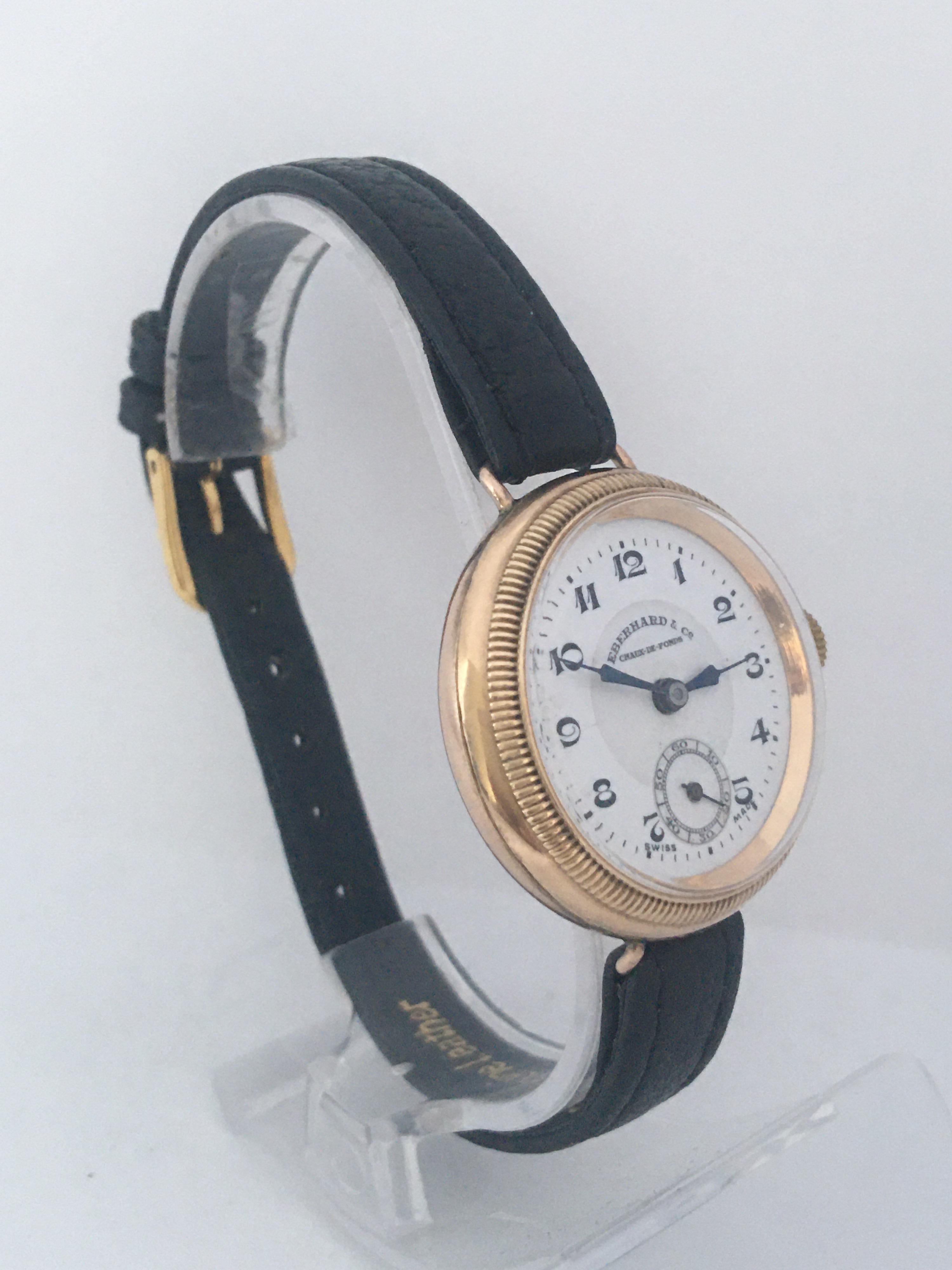 This beautiful luxury watch is in good Working condition and is ticking well. With its screw front Bessel to open. The gold back case has Initials engraved K A A . Some tarnish on the winder