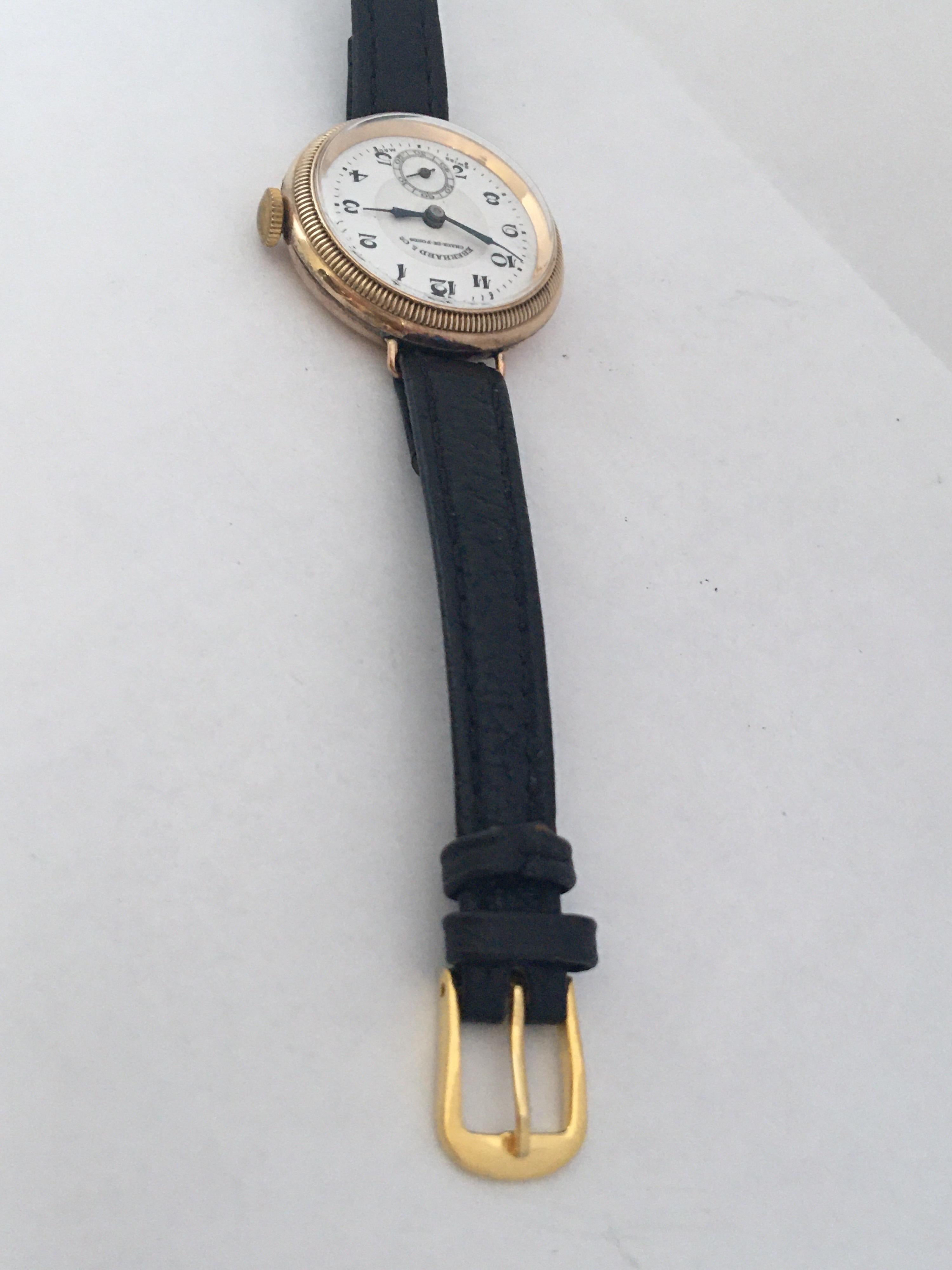 Rare and Fine Vintage 9K Gold Eberhard & Co. Chaux-de-fonds Ladies Trench Watch  1