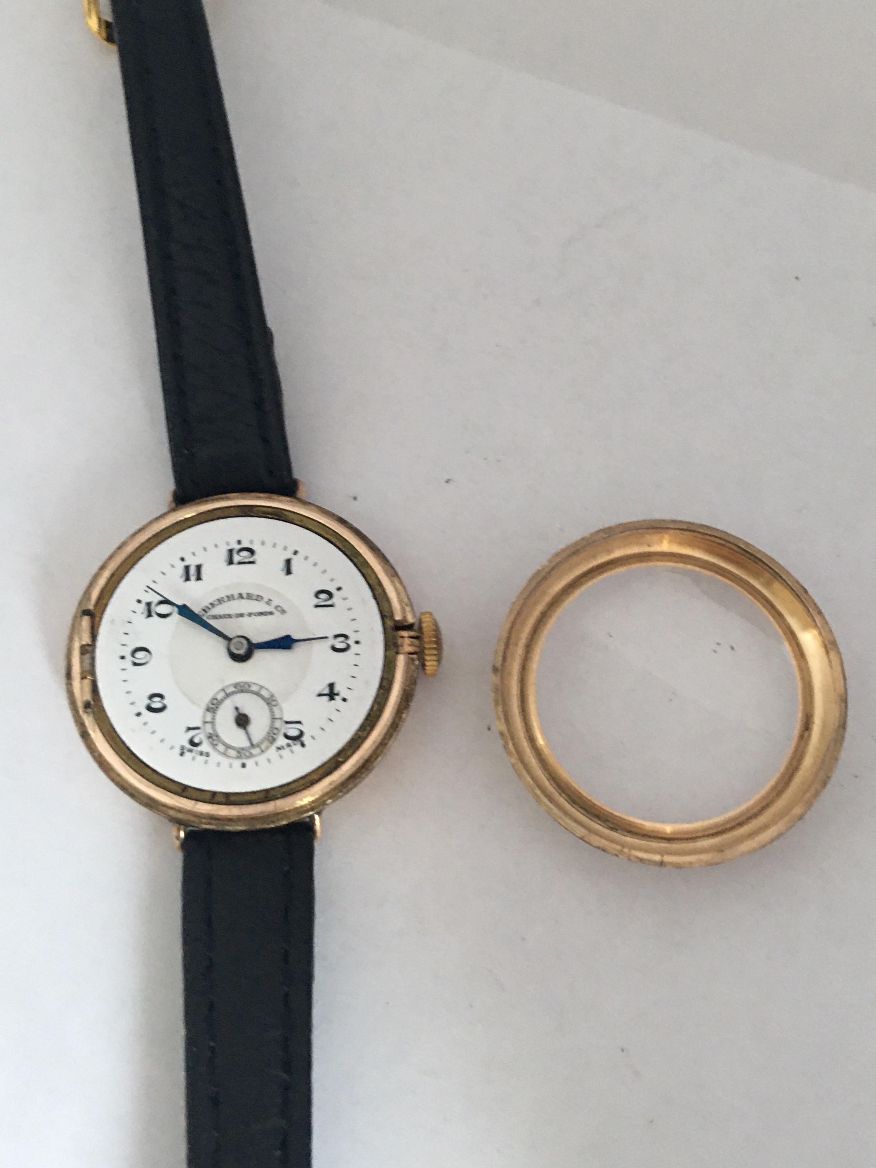 Rare and Fine Vintage 9K Gold Eberhard & Co. Chaux-de-fonds Ladies Trench Watch 2