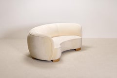 Rare and Gorgeous Danish Curved Sofa from the 1940s. New Mohair Uphostery.