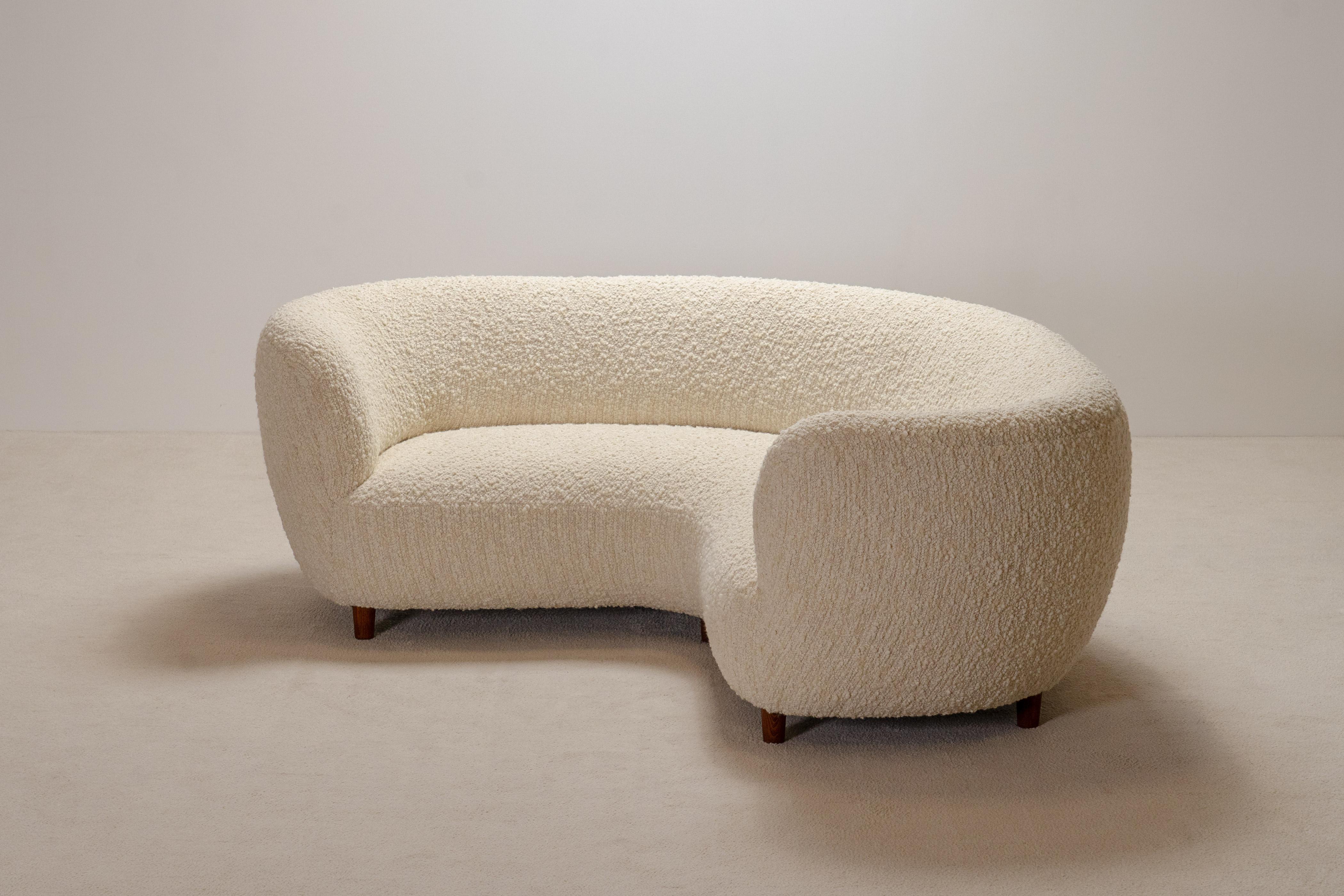 Rare and Gorgeous Danish Curved Sofa from the 1940s. Newly Uphostered. 4