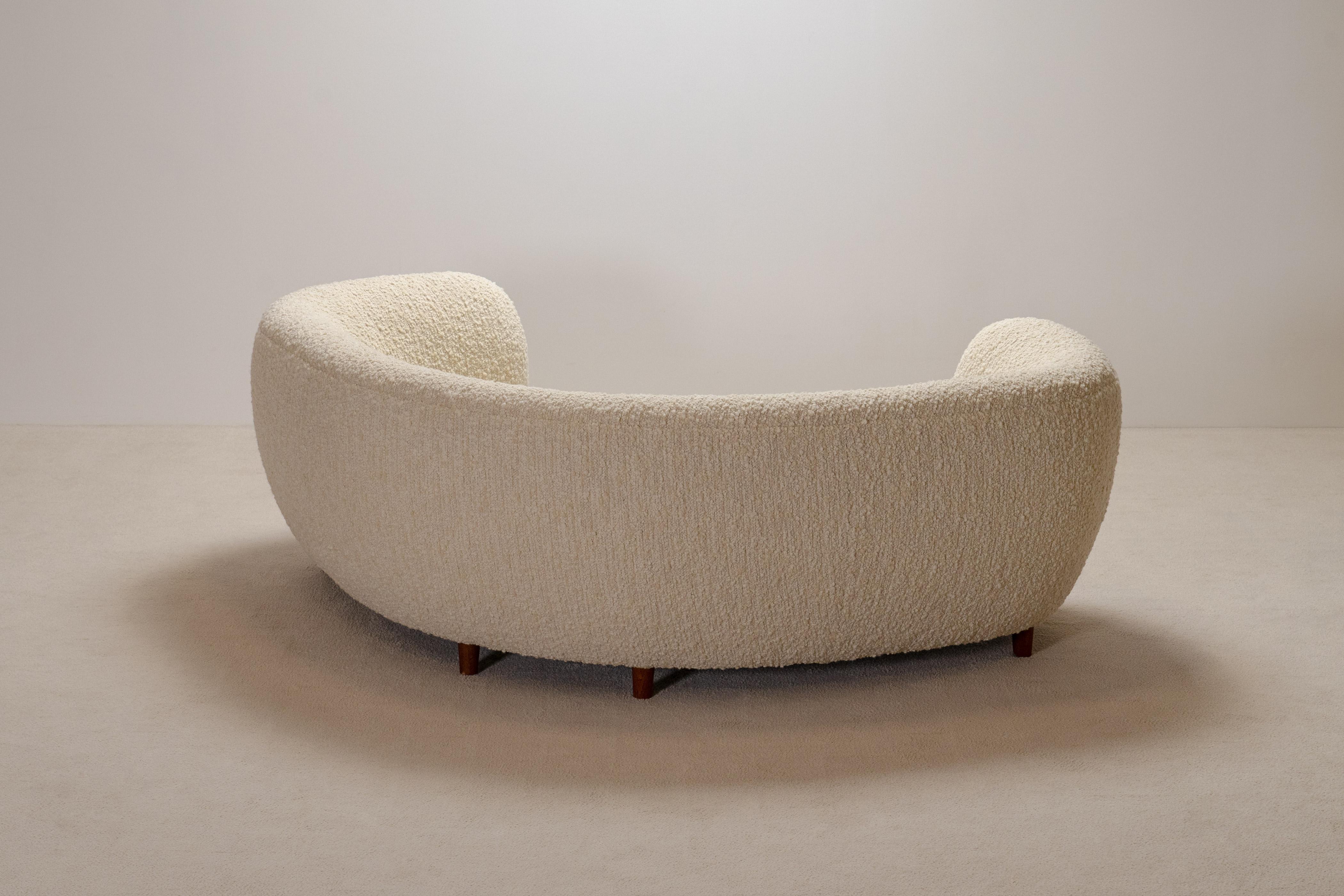 Fabric Rare and Gorgeous Danish Curved Sofa from the 1940s. Newly Uphostered.