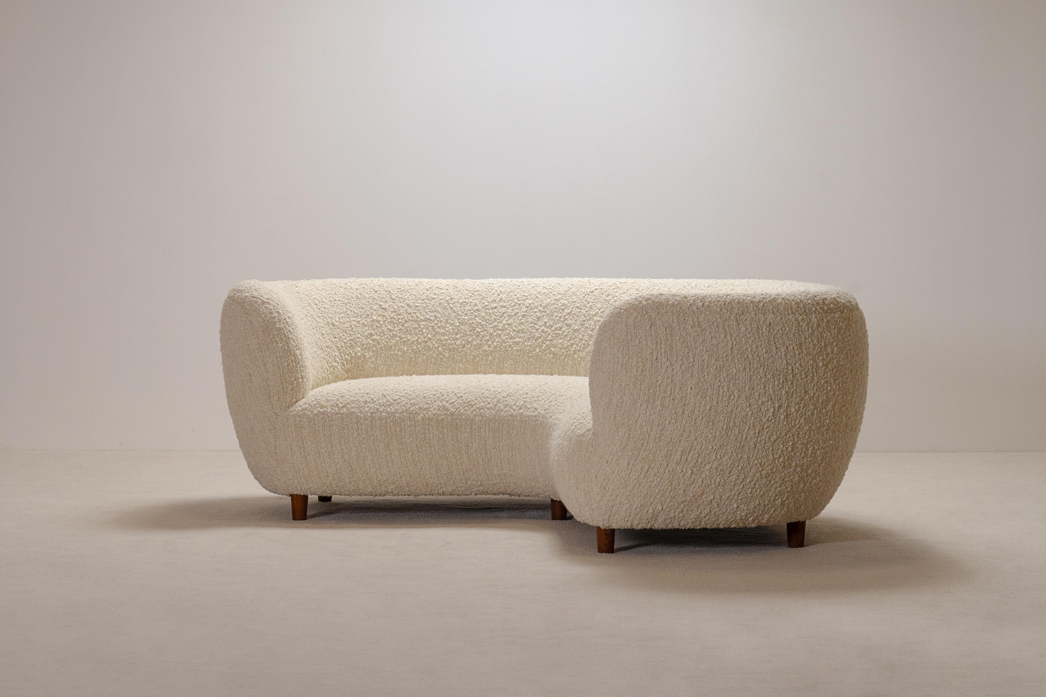 Rare and Gorgeous Danish Curved Sofa from the 1940s. Newly Uphostered. 2