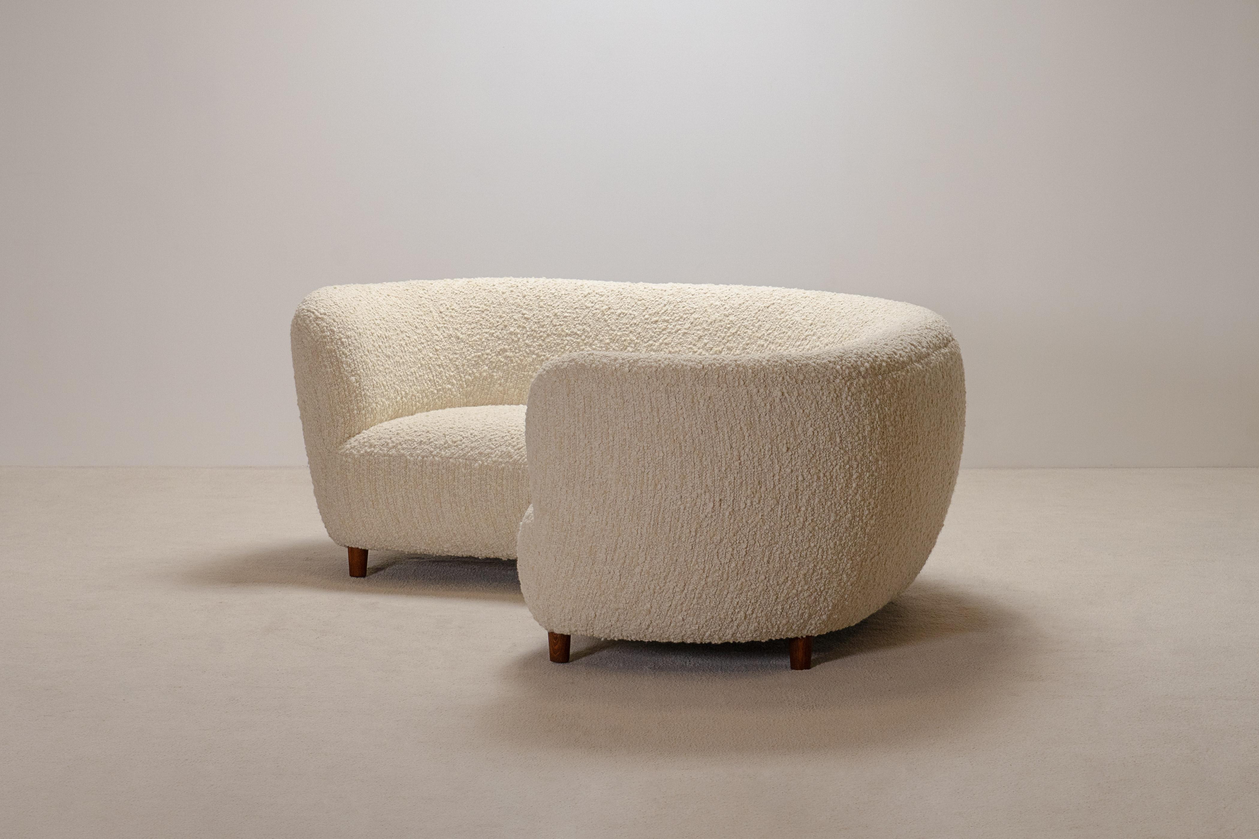 Rare and Gorgeous Danish Curved Sofa from the 1940s. Newly Uphostered. 3