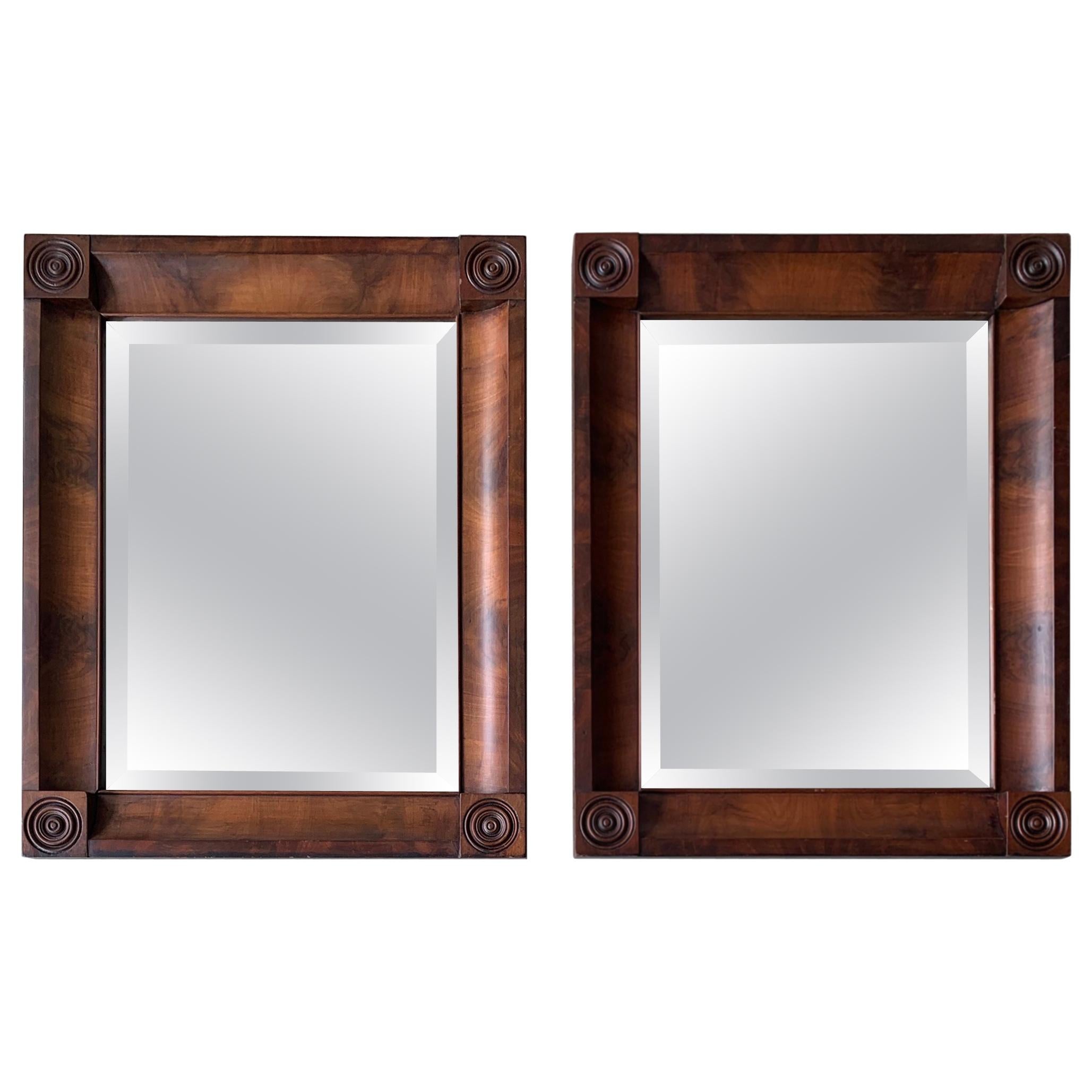 Rare and Great Condition Pair of Early 1800s Empire Style Nutwood Wall Mirrors