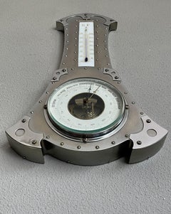 Rare and Great Design Arts and Crafts Nickel Plated Barometer & Thermometer 1910